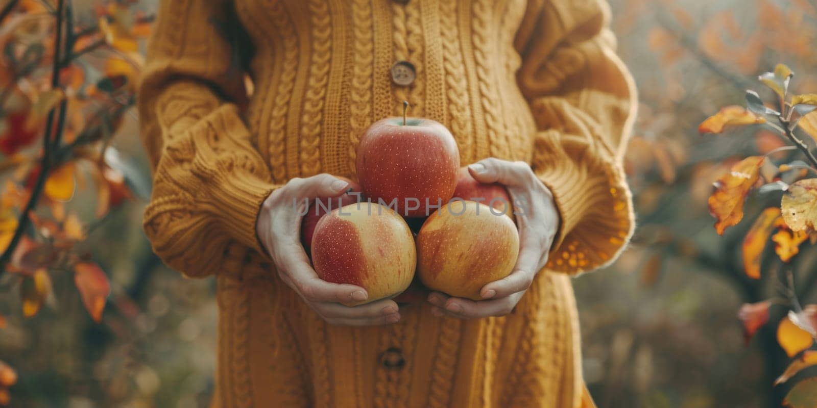 pregnant woman eating apples. ai generated