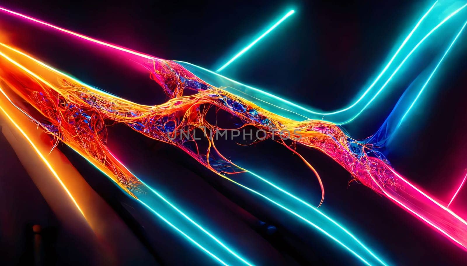 Neon light lines. Abstract background. 3d render illustration. by ThemesS