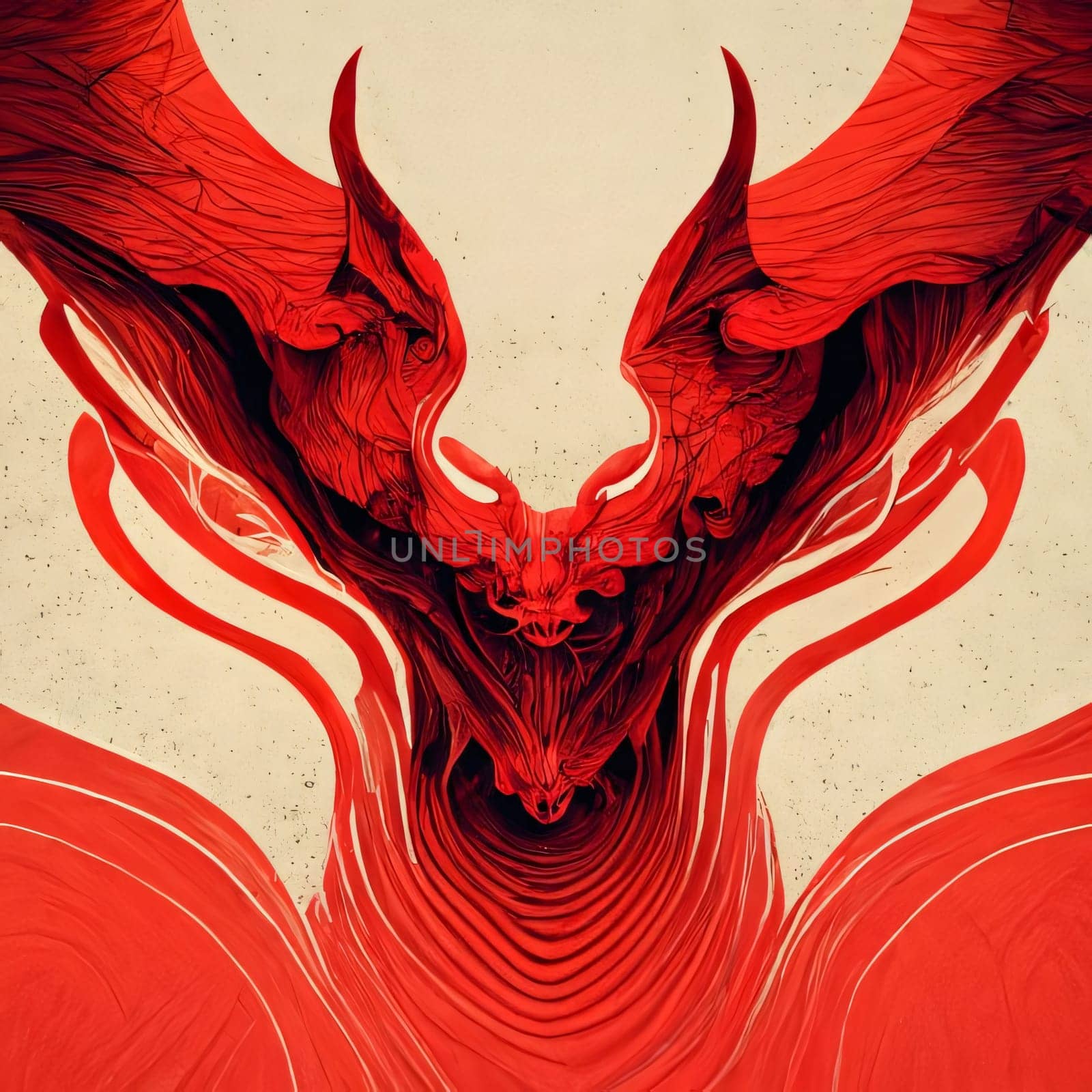 Abstract background design: Red dragon on grunge background. 3D rendering. Computer digital drawing.
