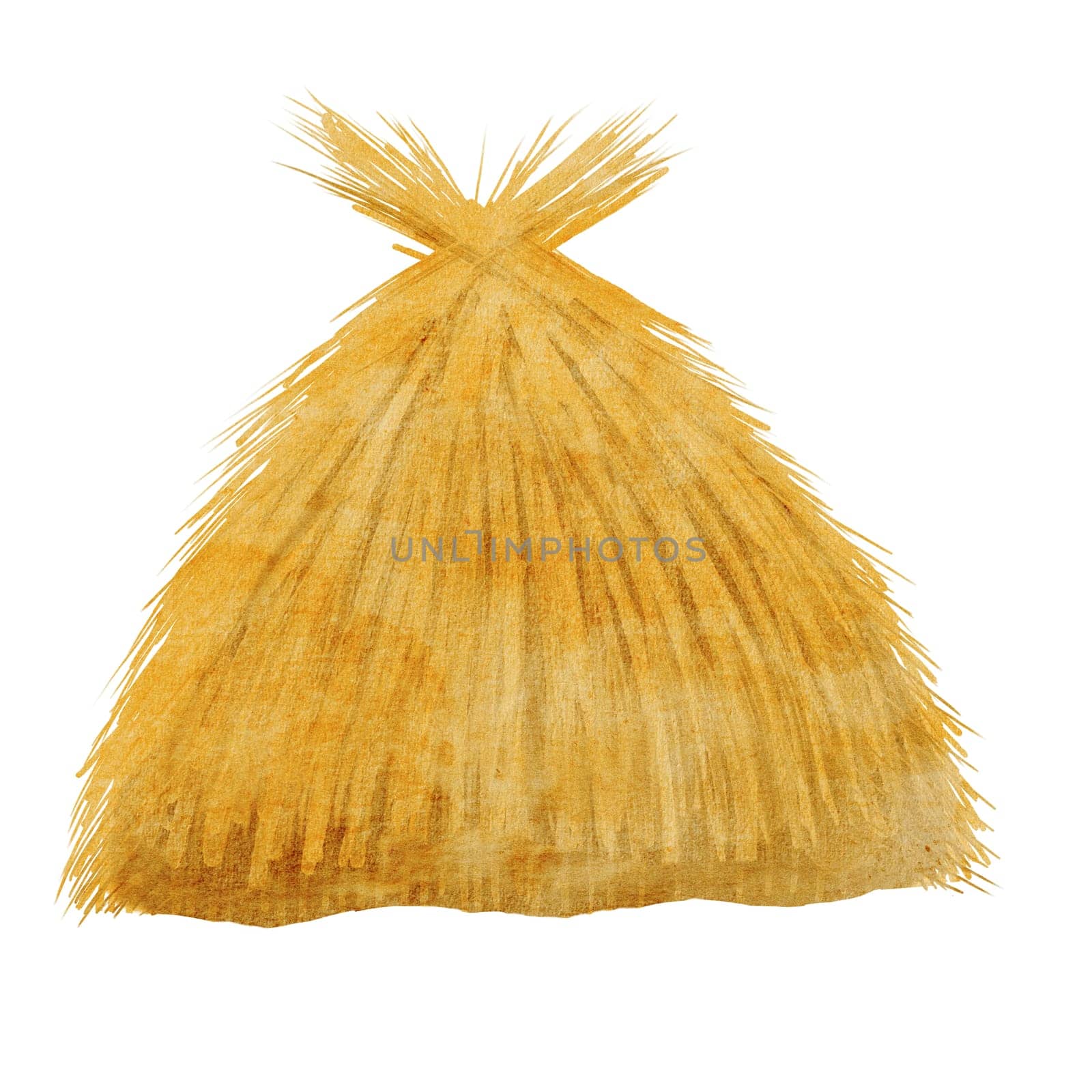 Haystack or straw illustration watercolor. Clip art hand drawing isolated on white background of dry ears. Country style. For design cards, booklets, tags for agriculture and boho home design. High quality photo