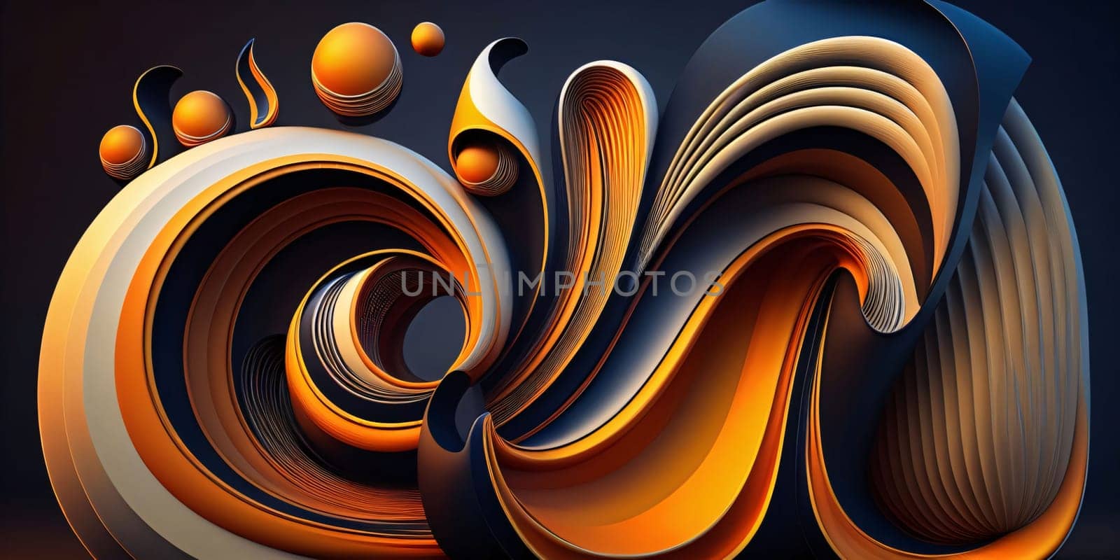 3d illustration of abstract background with orange and black curved elements. by ThemesS