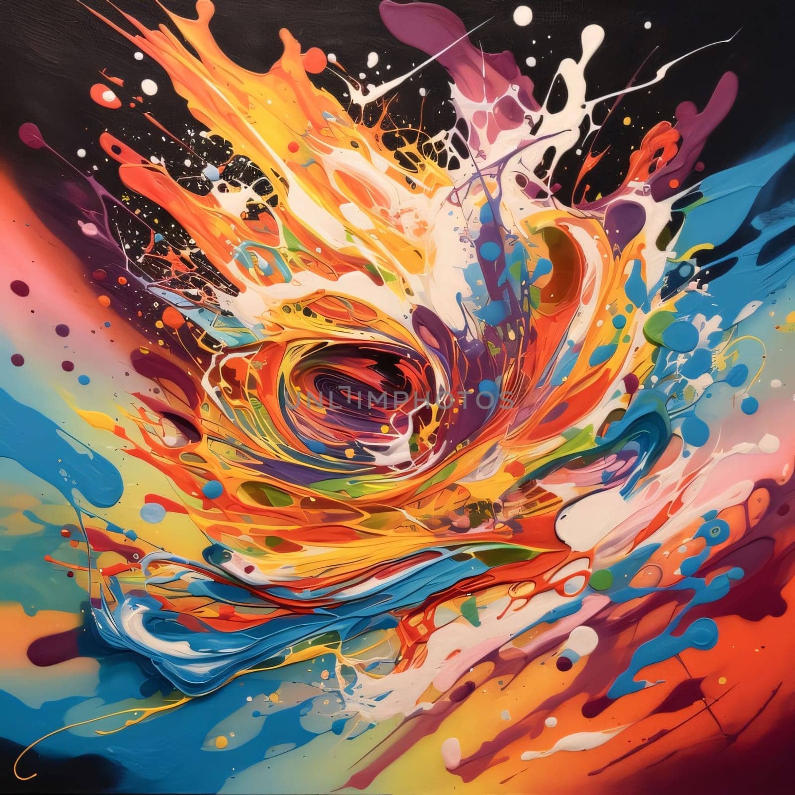 Abstract background design: abstract background with colorful splashes of paint on a black background