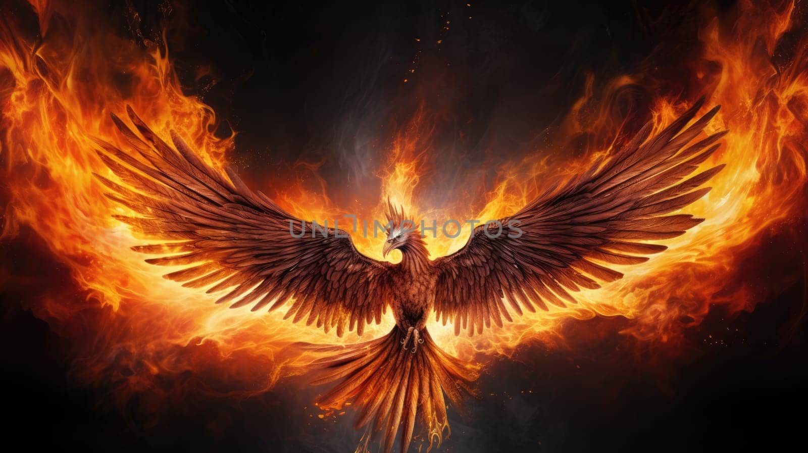 Molten phoenix watercolor illustration - AI generated. Molten, phoenix, fire, wings.