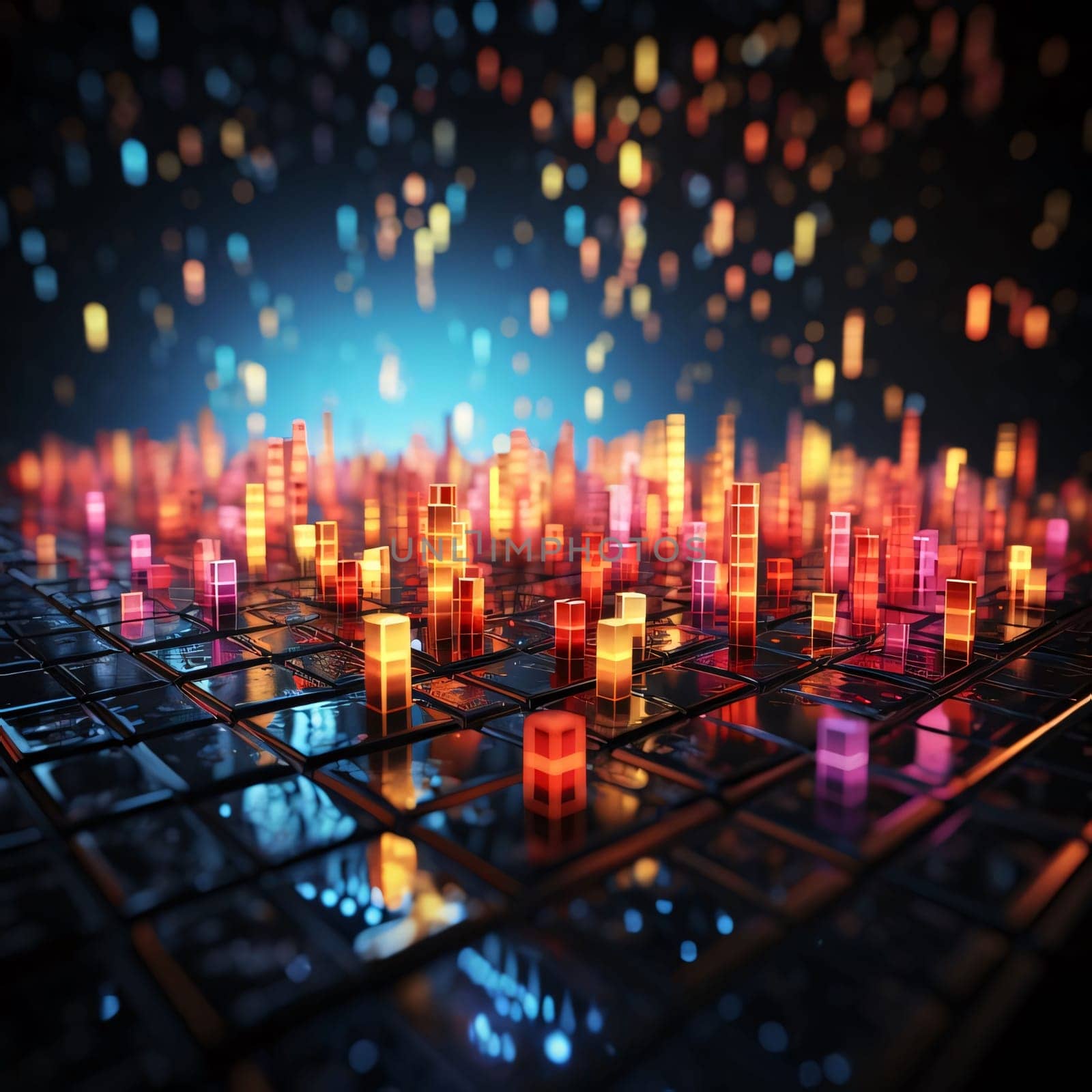 Abstract background design: 3d illustration of abstract background with glowing cubes and numbers in cyberspace
