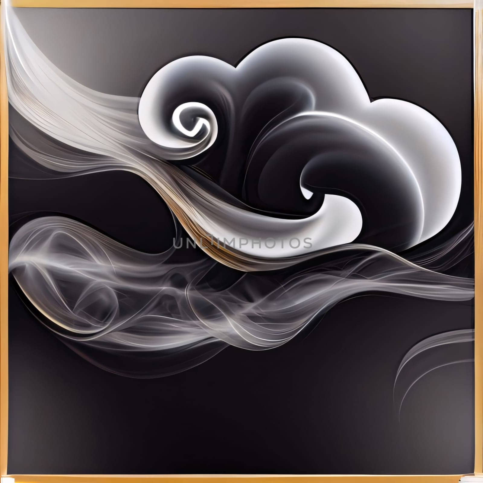 Abstract background design: Black and white abstract background with a black frame and a white cloud