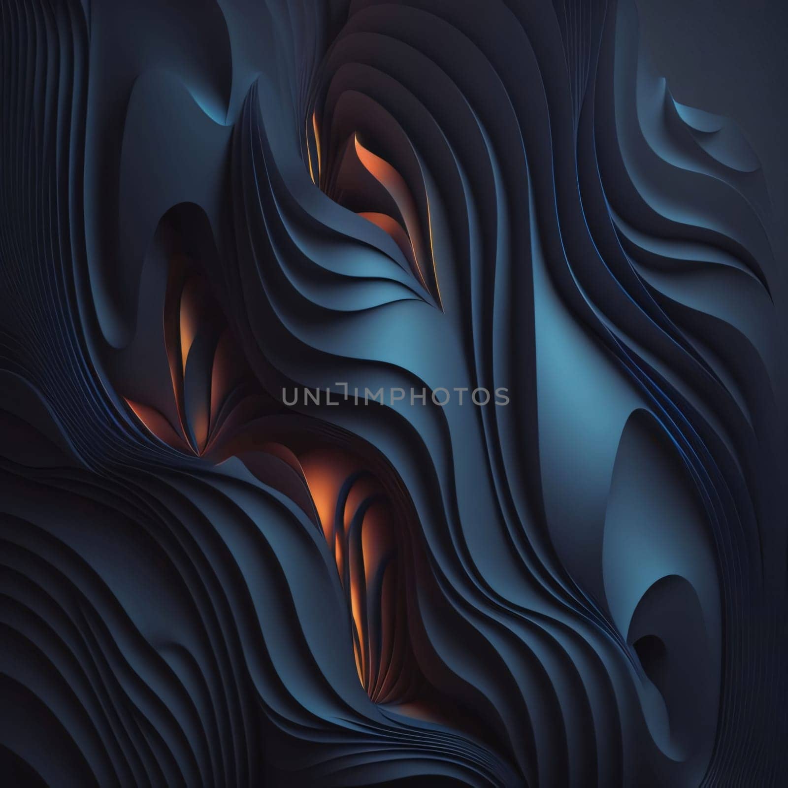 Abstract background design: 3d rendering of abstract wavy surface in blue and orange colors