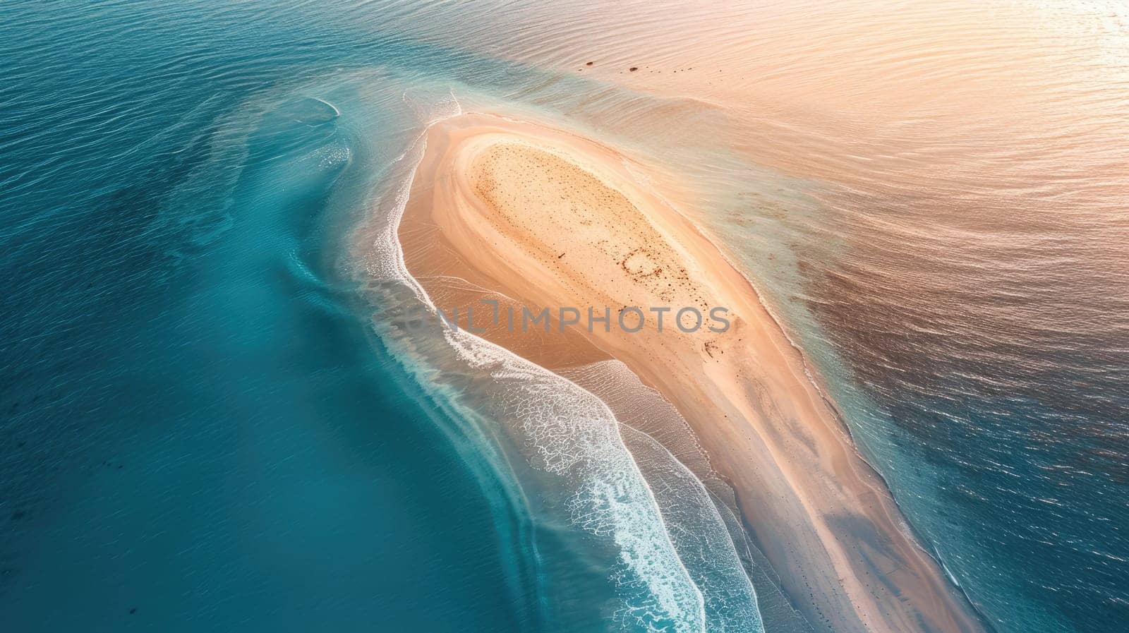 A breathtaking aerial view of a sandy island surrounded by crystal clear Caribbean water. The natural landscape includes a beautiful beach and fluid wind waves AIG50