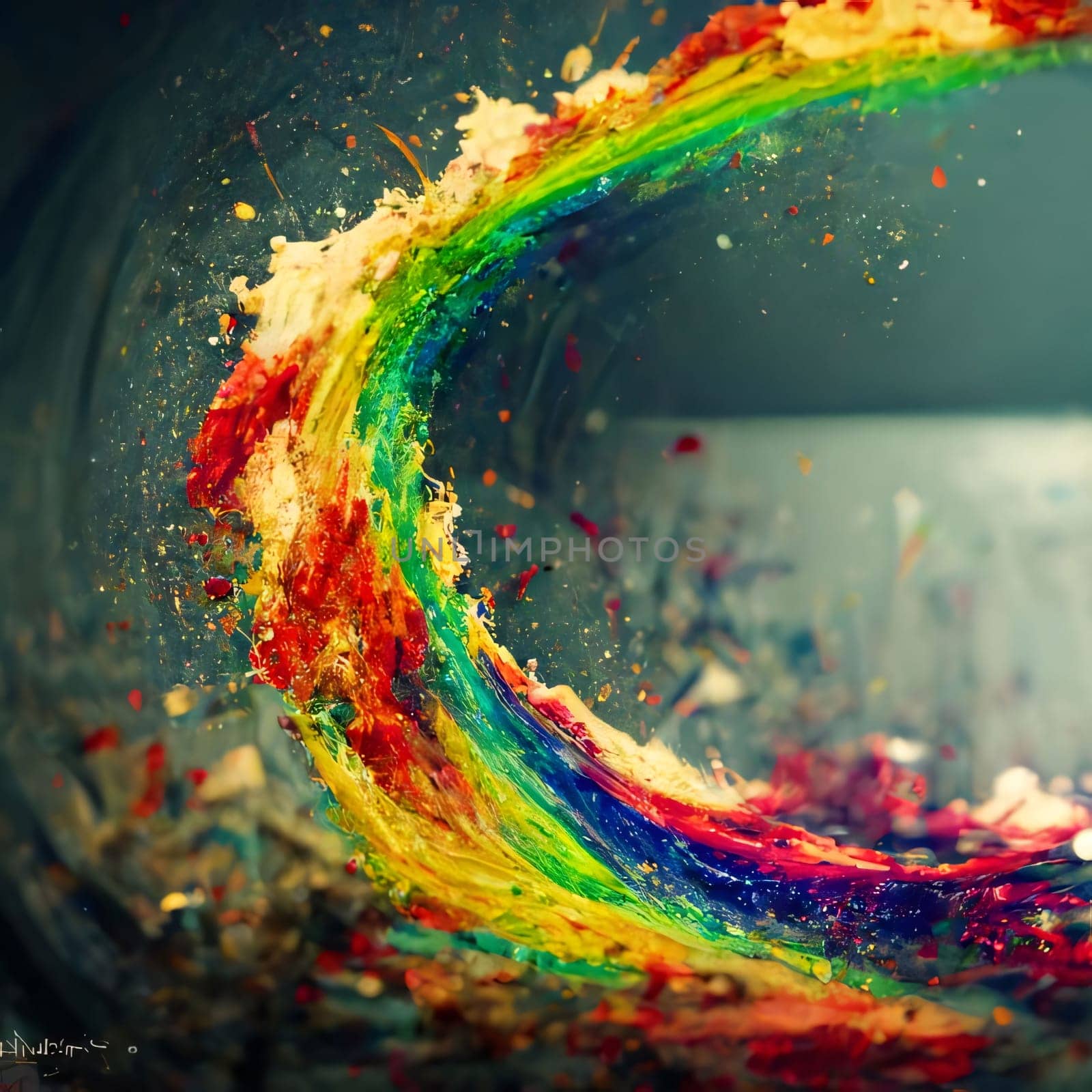 Abstract background design: Colorful paint splashes on dark background. Colorful abstract background