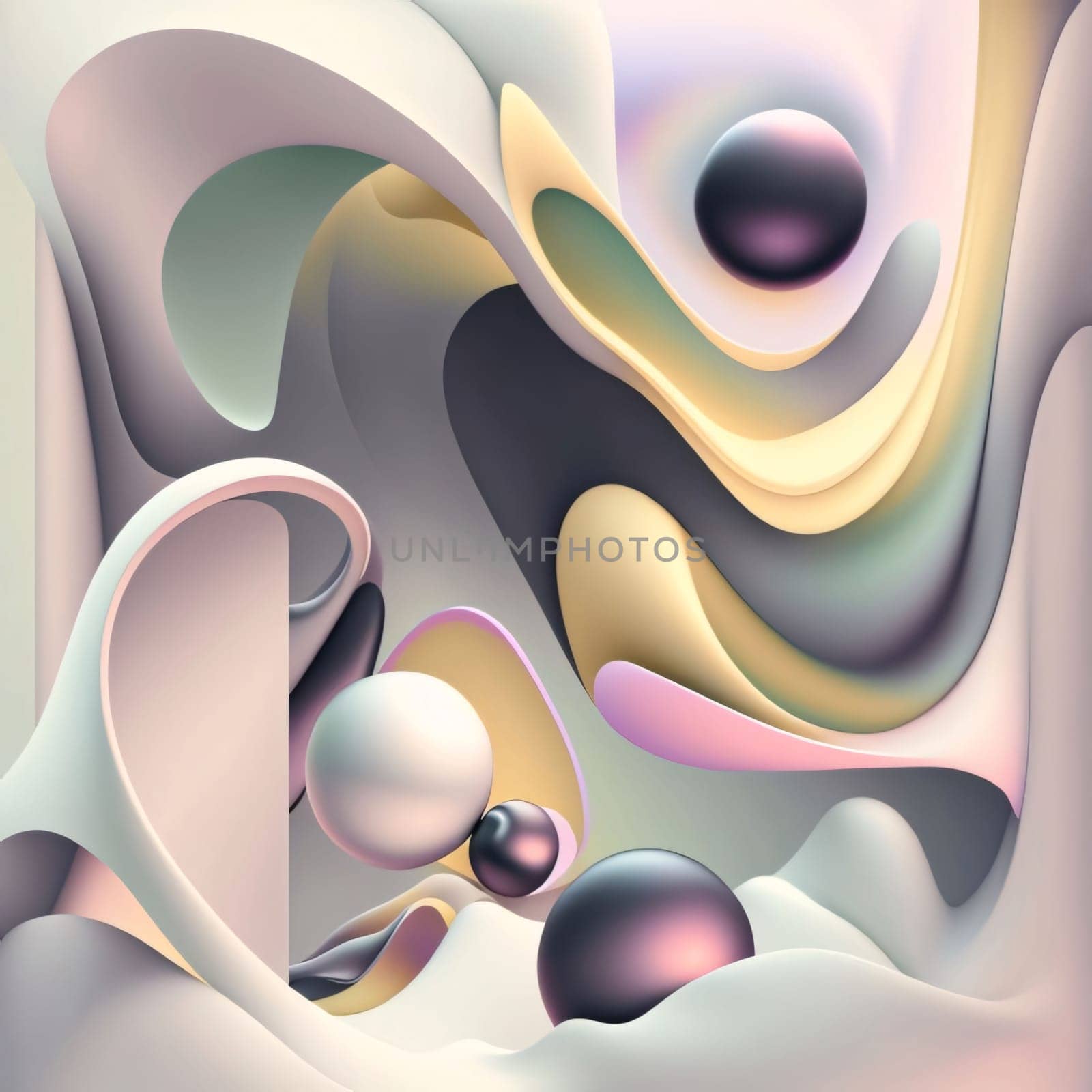 Abstract background design: Abstract background with wavy pattern and spheres in pastel colors.