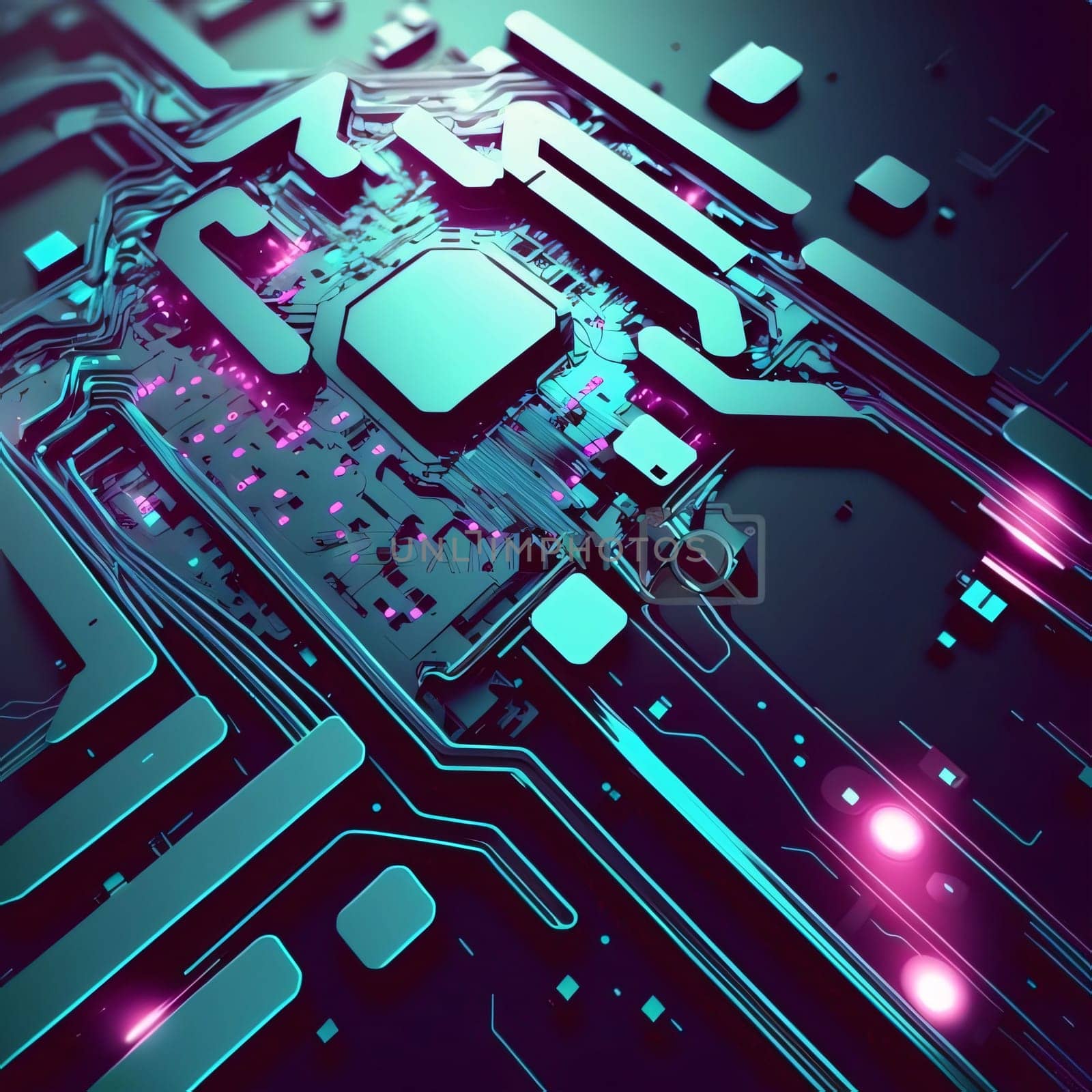 Abstract background design: Circuit board. Electronic computer hardware technology. Motherboard digital chip. Tech science background. 3D rendering