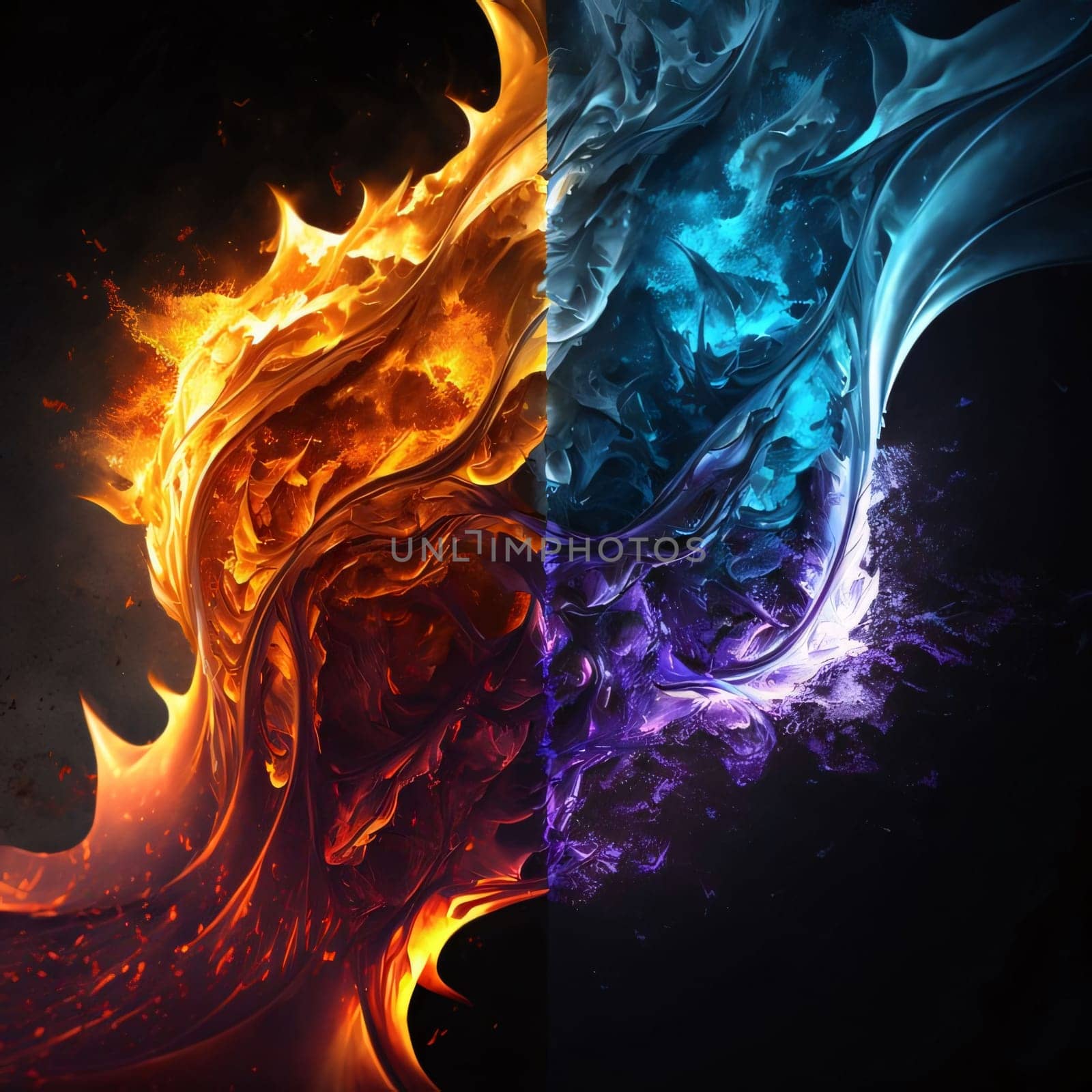 Abstract background design: abstract fire flames on black and blue background, computer generated images