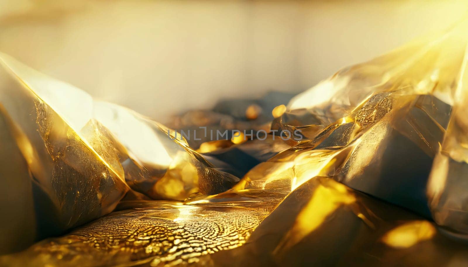 Abstract background design: golden fabric background with bokeh effect, shallow depth of field