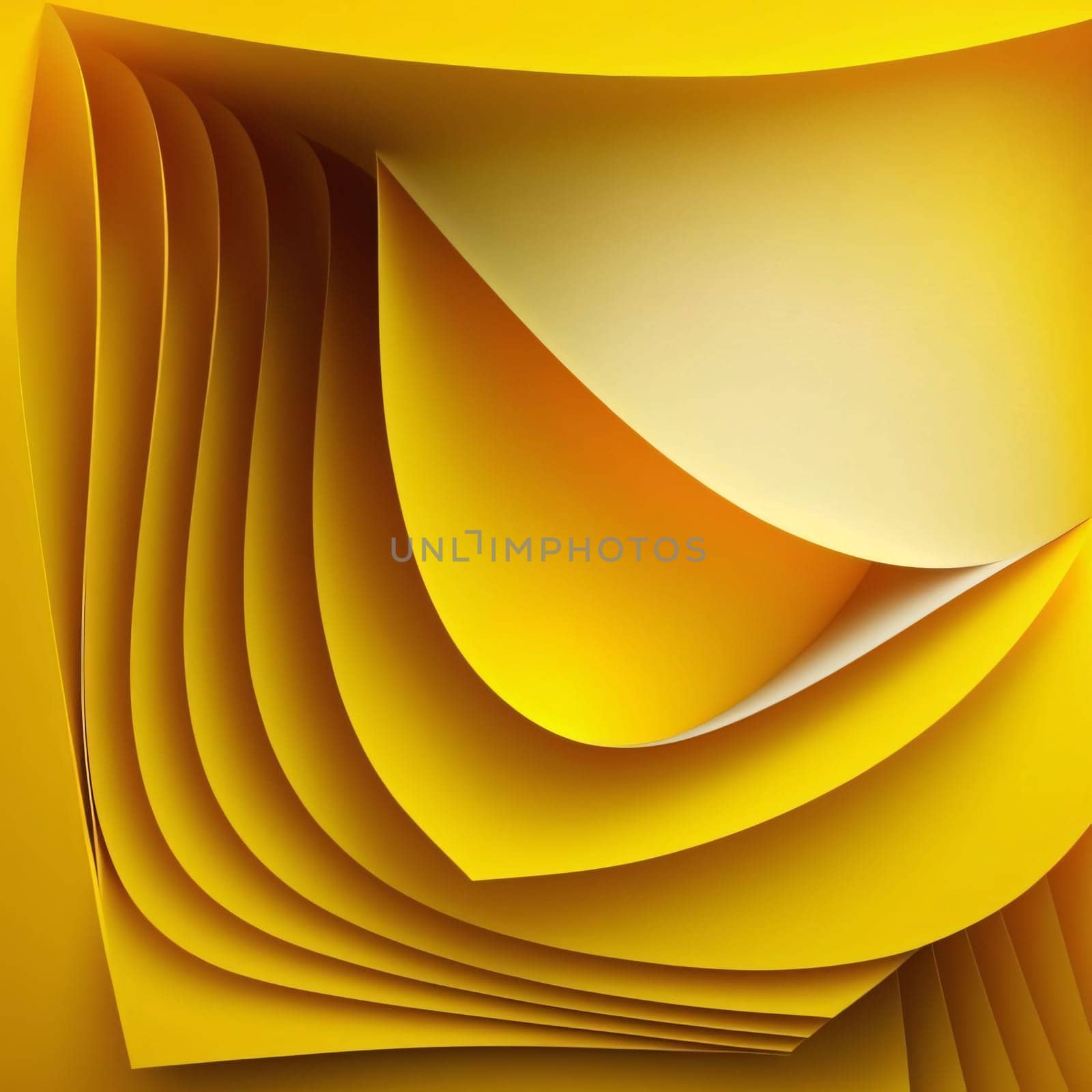 Abstract background design: Abstract background with yellow curved paper sheets. 3d render illustration.