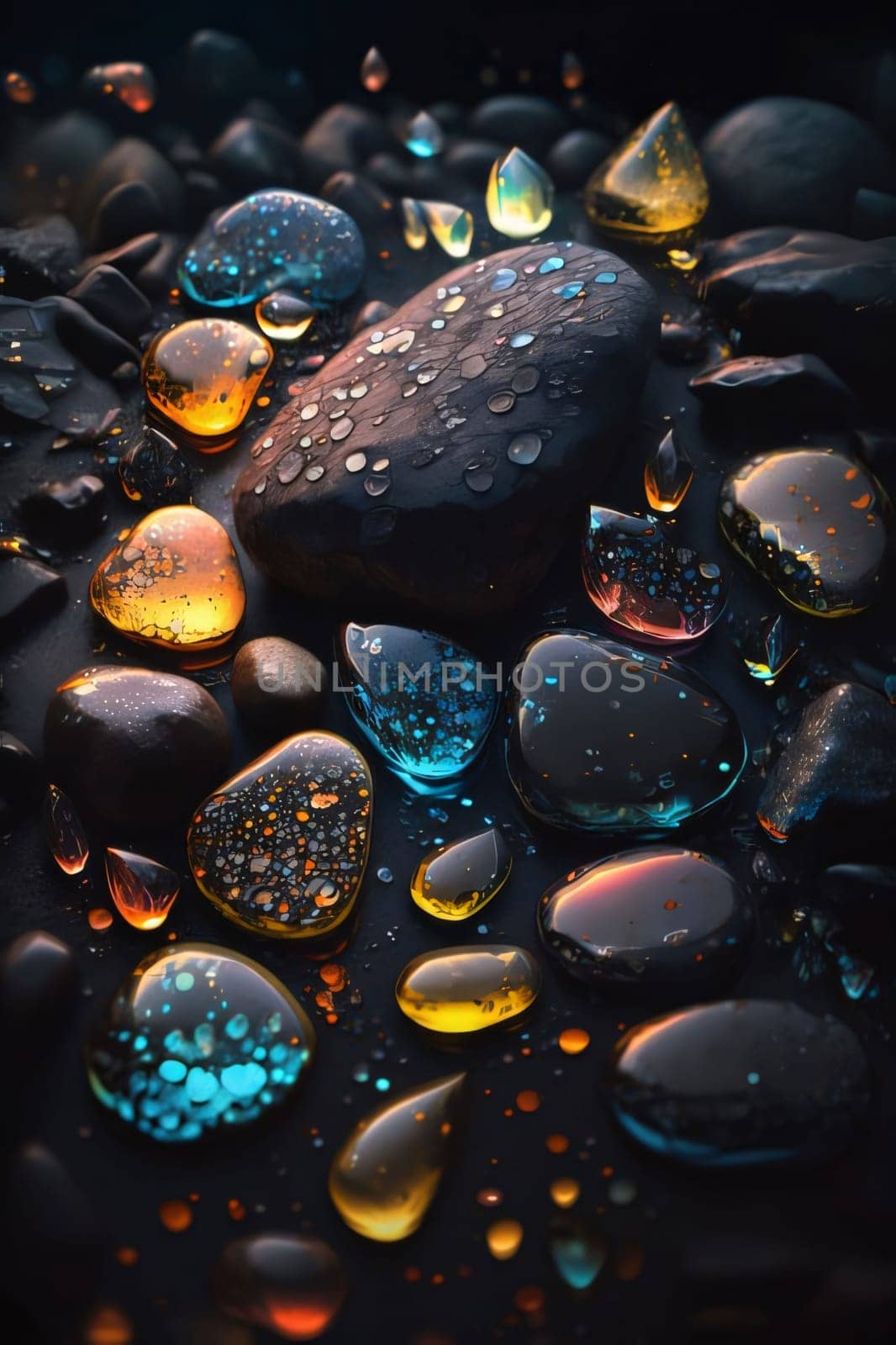 Water drops on black background. Colorful abstract background with water drops. by ThemesS