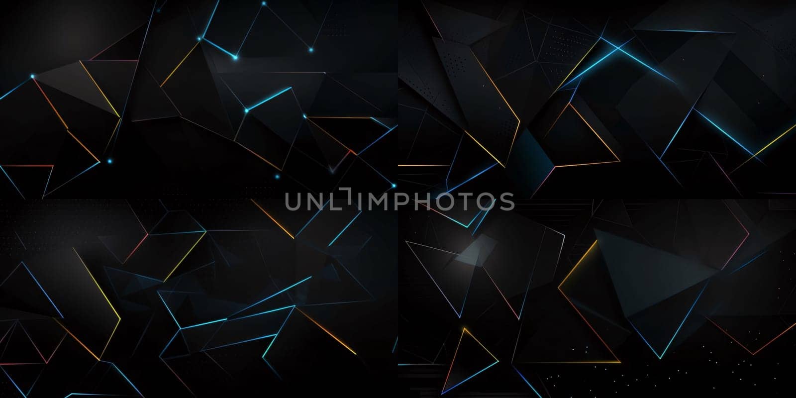 Set of dark abstract backgrounds with glowing neon triangles. Vector illustration. by ThemesS
