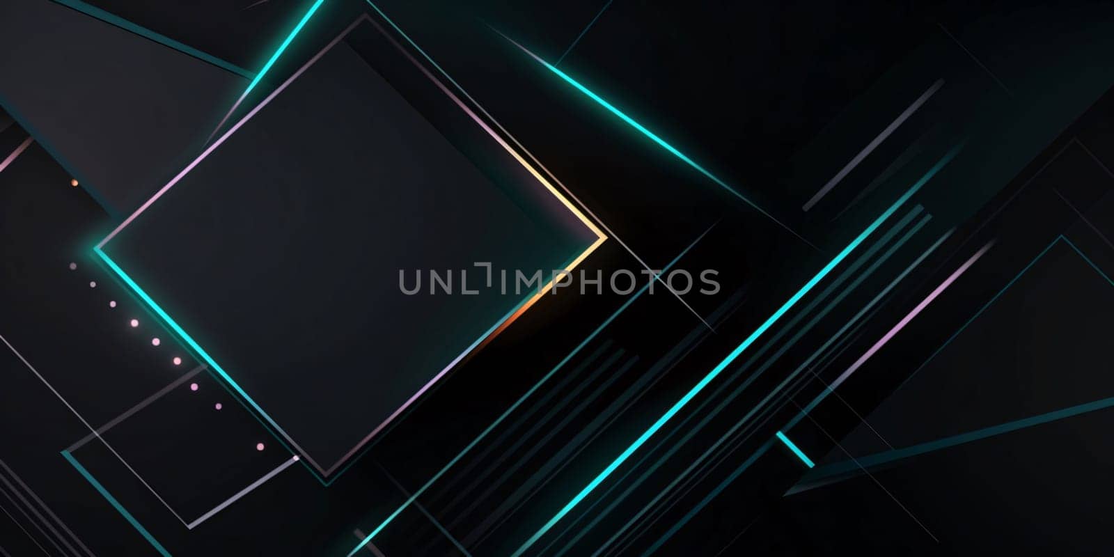 Abstract background design: Abstract geometric background with glowing neon squares and lines. Vector Illustration