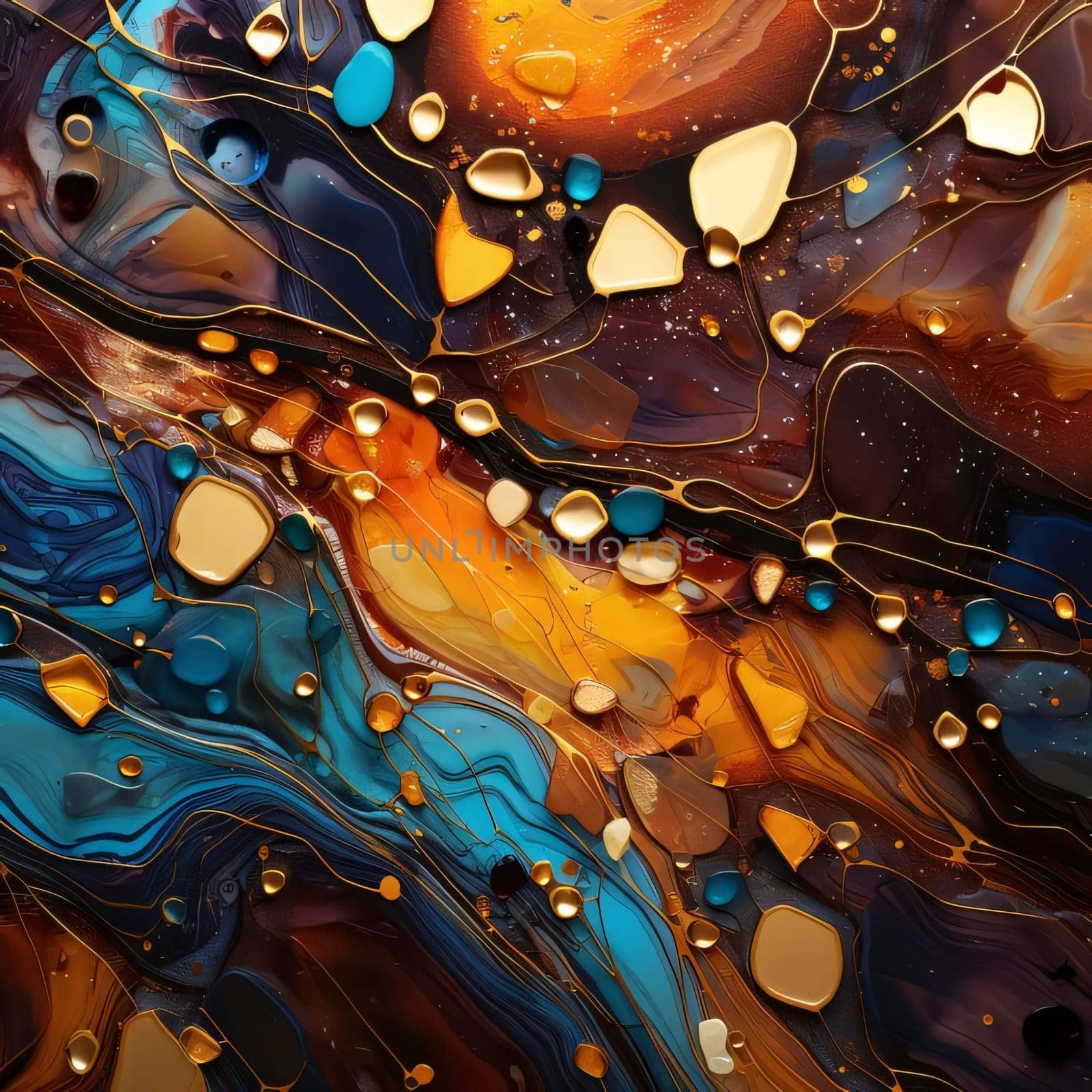 Abstract background design: Abstract background of acrylic paints in blue, orange and brown colors.