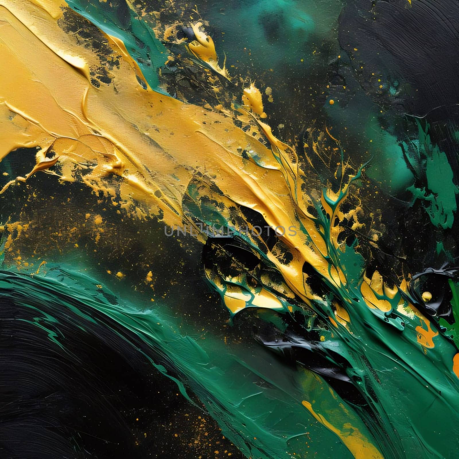 Abstract background design: abstract background with oil paint in black, yellow and green colors