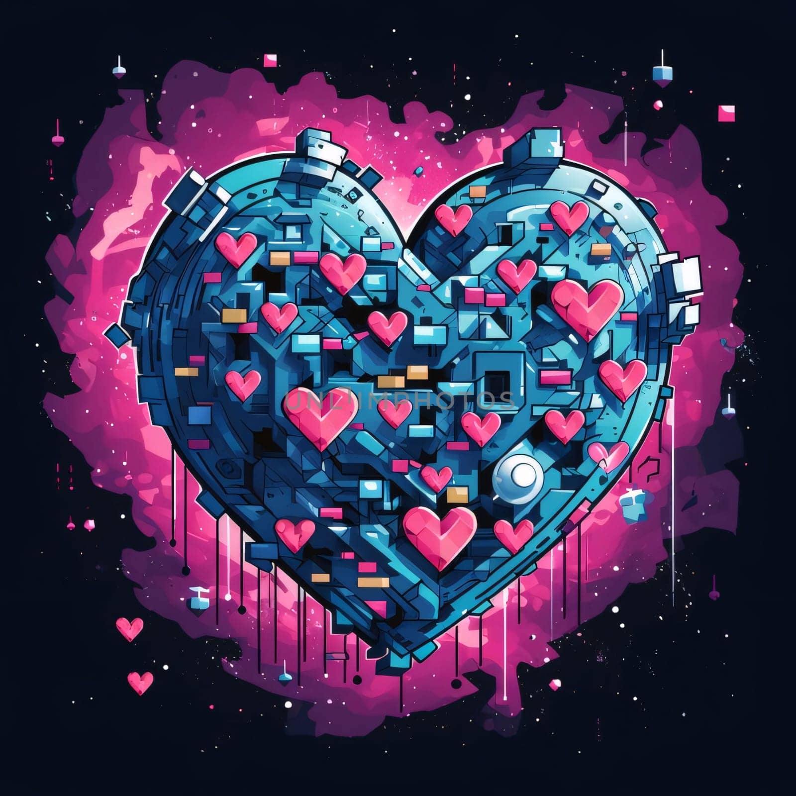 Abstract background design: Vector illustration of a heart with abstract elements on the dark background.