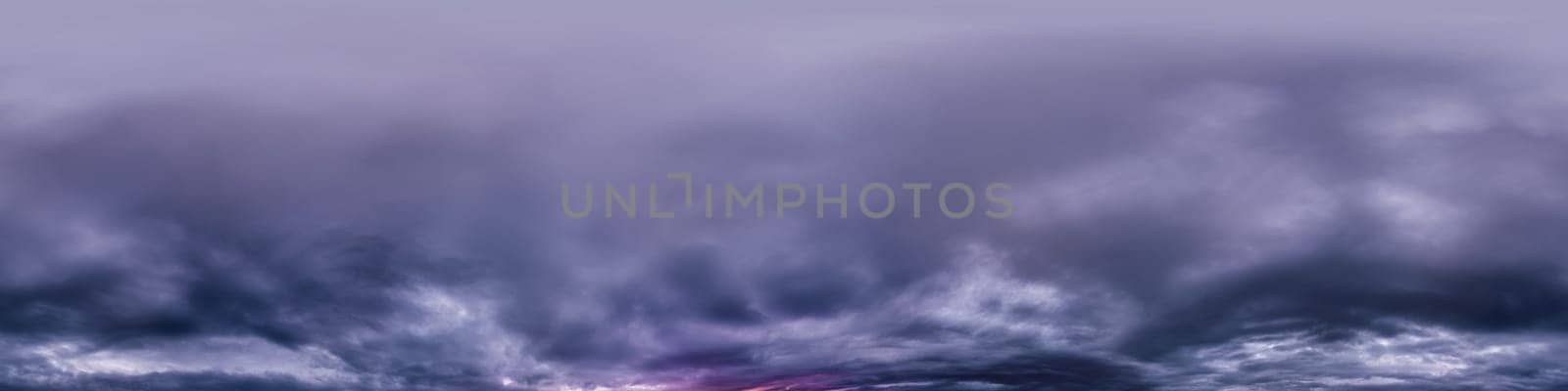 Dark moody rain clouds in dramatic overcast sky. Seamless 360 HDR spherical panorama. Full zenith or sky dome in 3D environment, sky replacement for aerial drone panoramas. Climate and weather change. by Matiunina