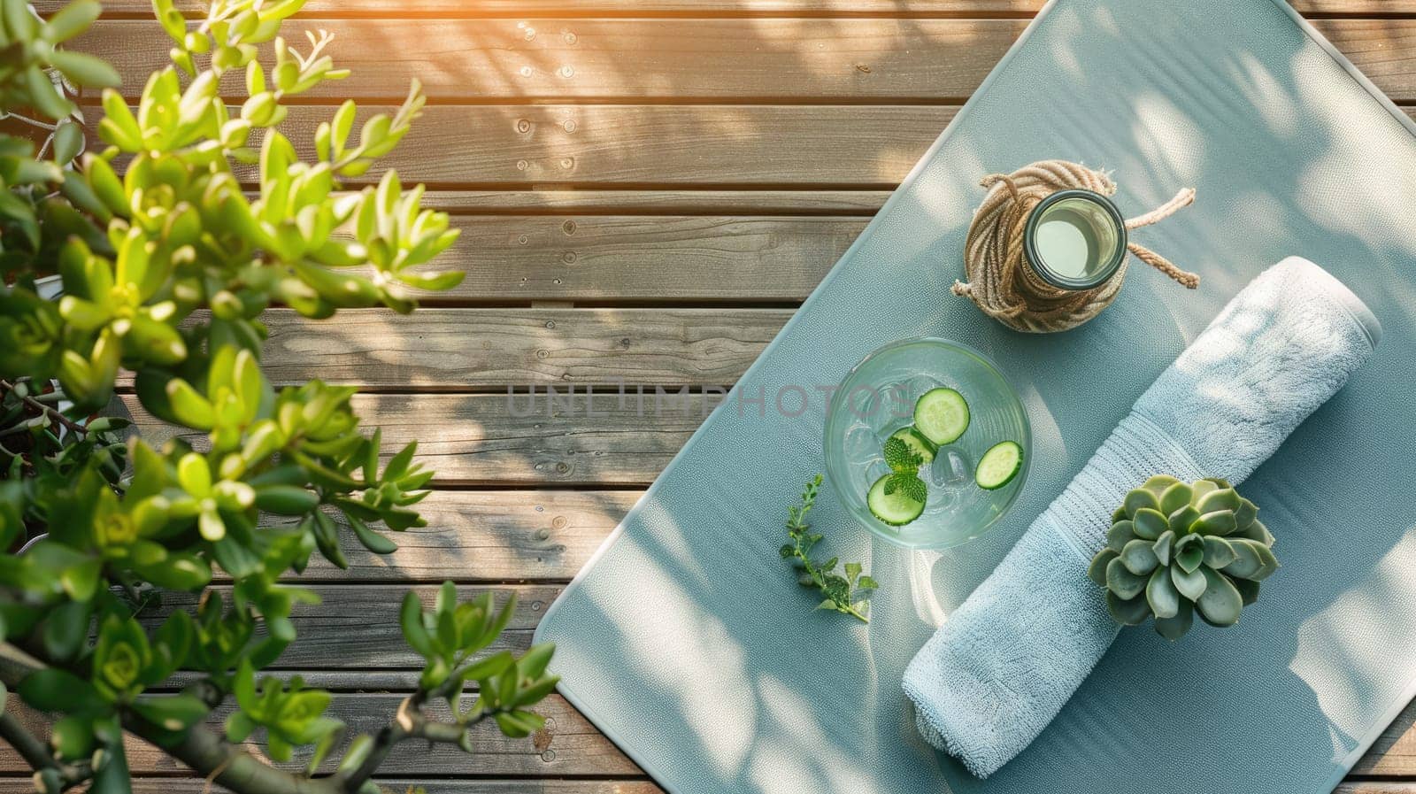 A wooden table in a building with a terrestrial plant and a vase of limes, creating a fresh and natural landscape inside the house AIG50