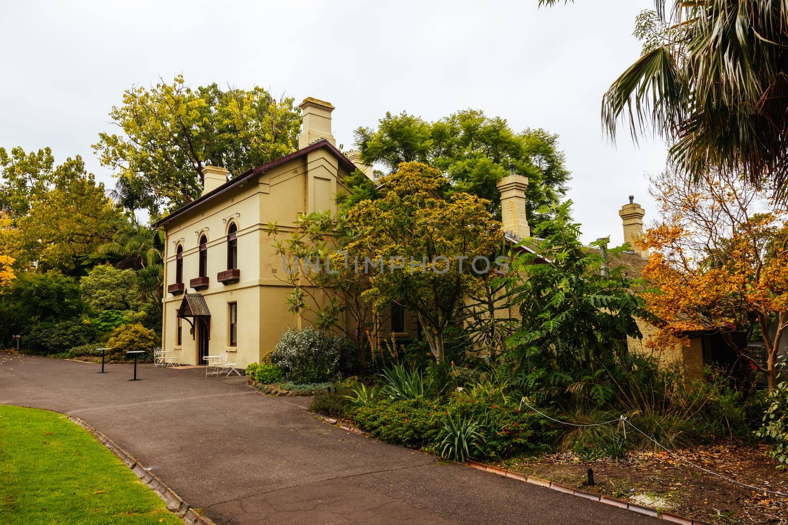Gardens House at Royal Botanic Gardens Victoria on a cool autumn morning in Melbourne, Victoria, Australia