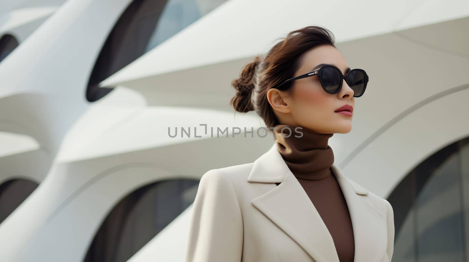 Fashionable portrait of stylish elegant woman, minimalism design architecture of a modern building by Rohappy
