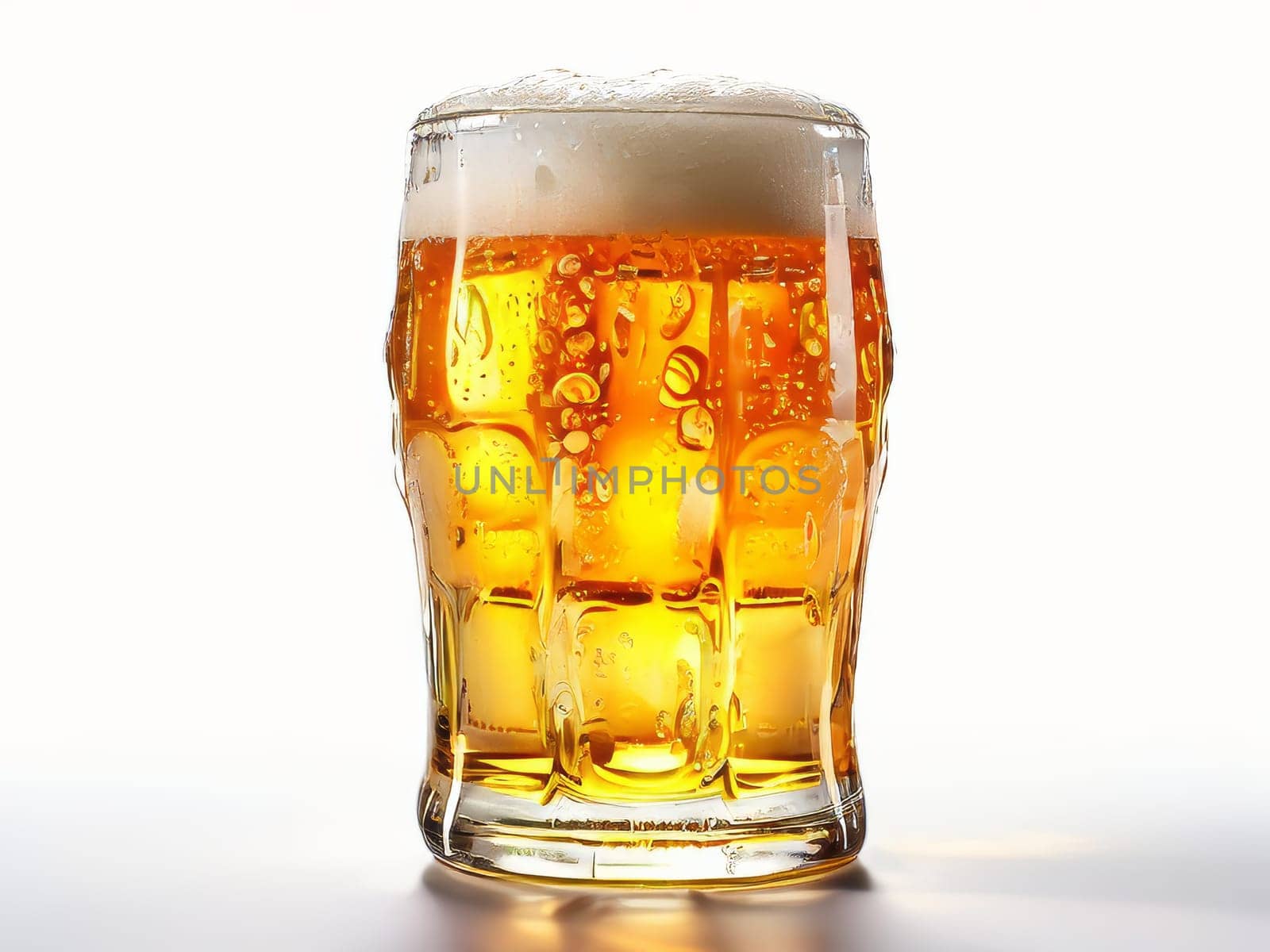 Beer glass mug isolated on white background. Perfect full glass of yellow beer with white foam, isolated on white background with clipping path