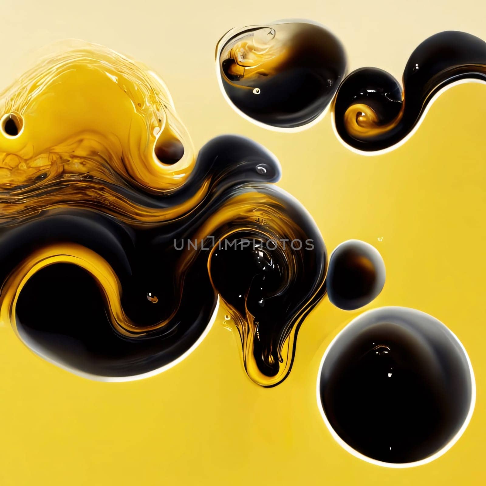 Abstract background design: abstract background of black and yellow oil splashes on yellow background