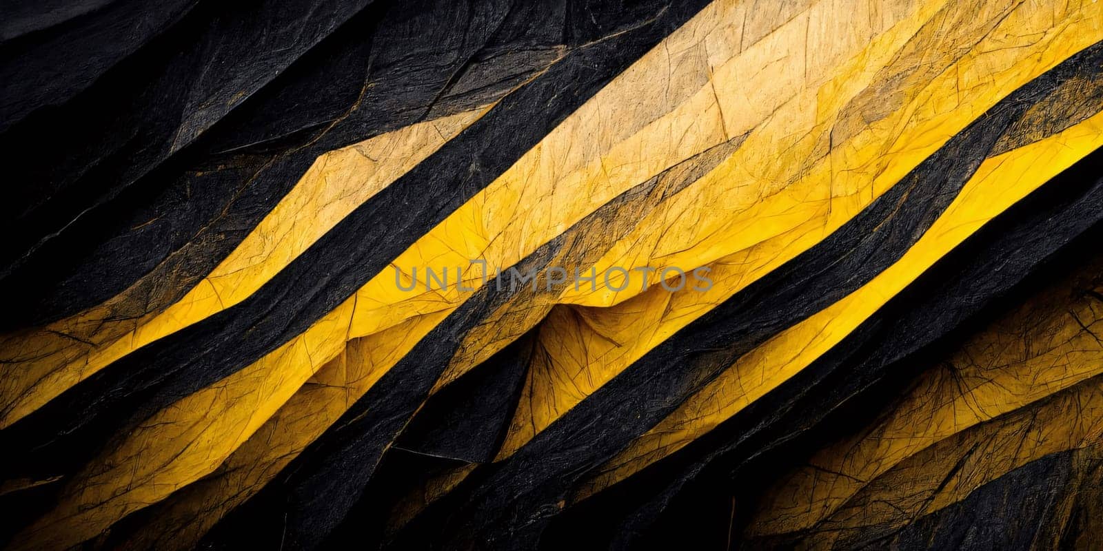 Abstract background design: Yellow and black stripes on a black background. Abstract background.