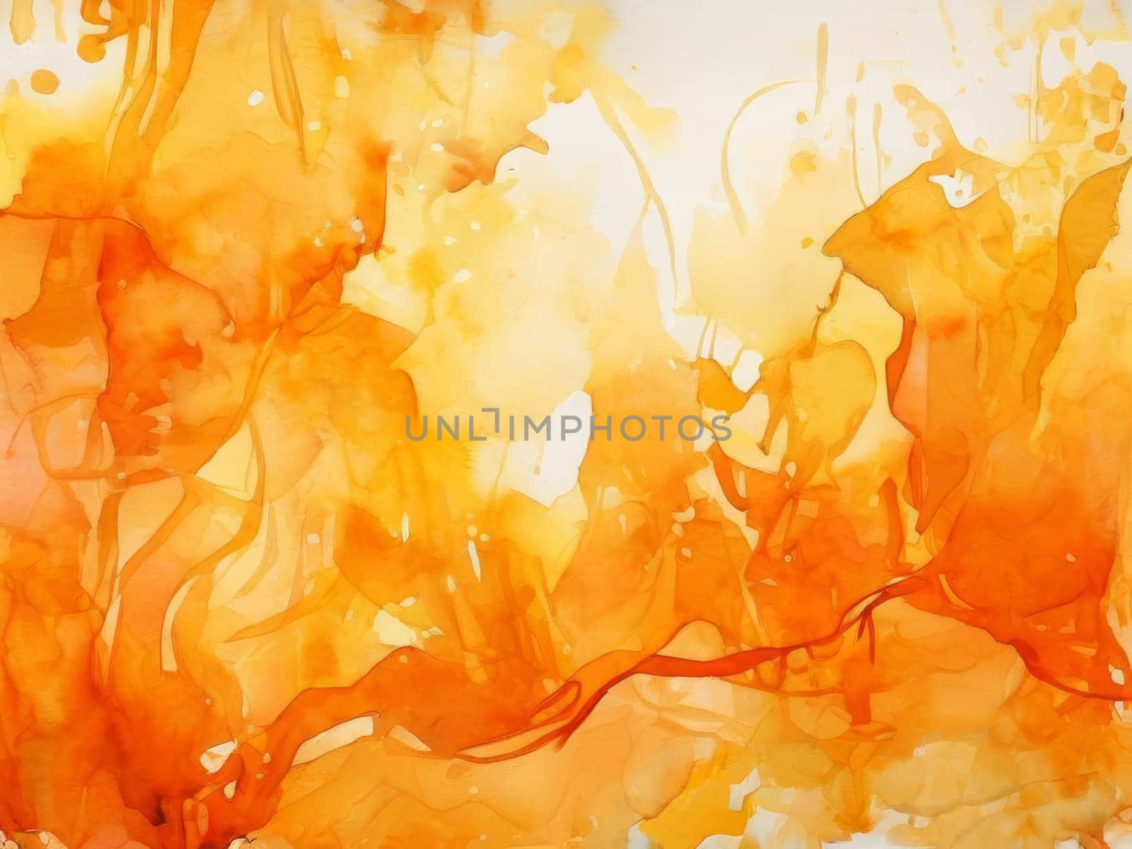 Orange watercolor background. Bright watercolor backdrop with orange brushes smears on white paper background as watercolor background with copy space.