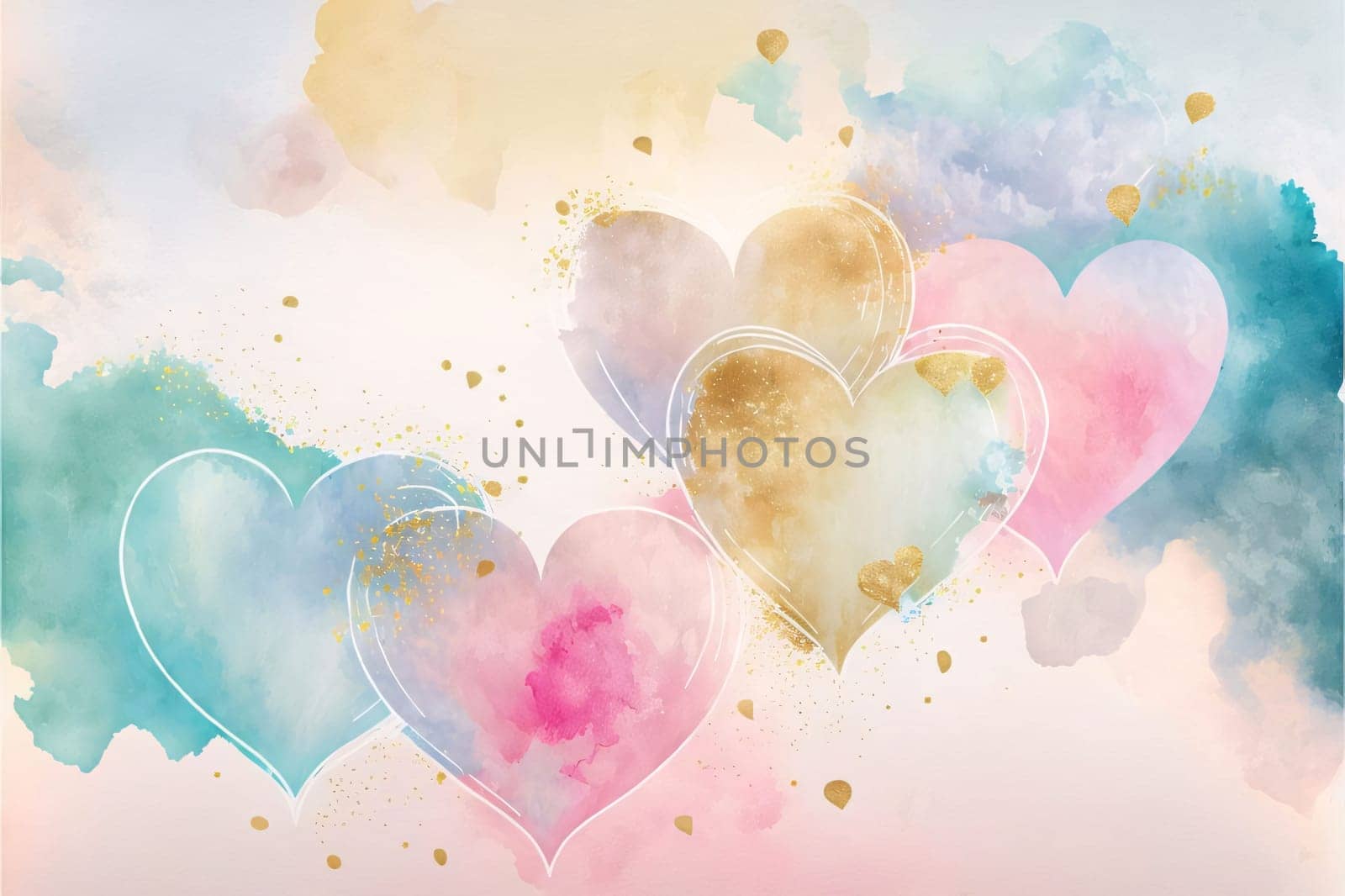 Abstract background design: Valentine's day background with watercolor hearts. Vector illustration.