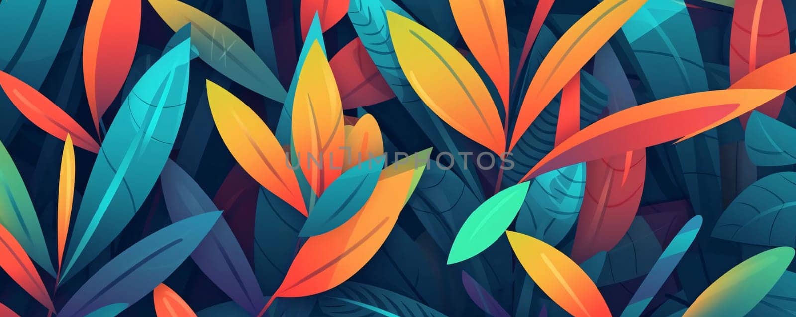 Seamless pattern with tropical leaves. Vector illustration in flat style by ThemesS