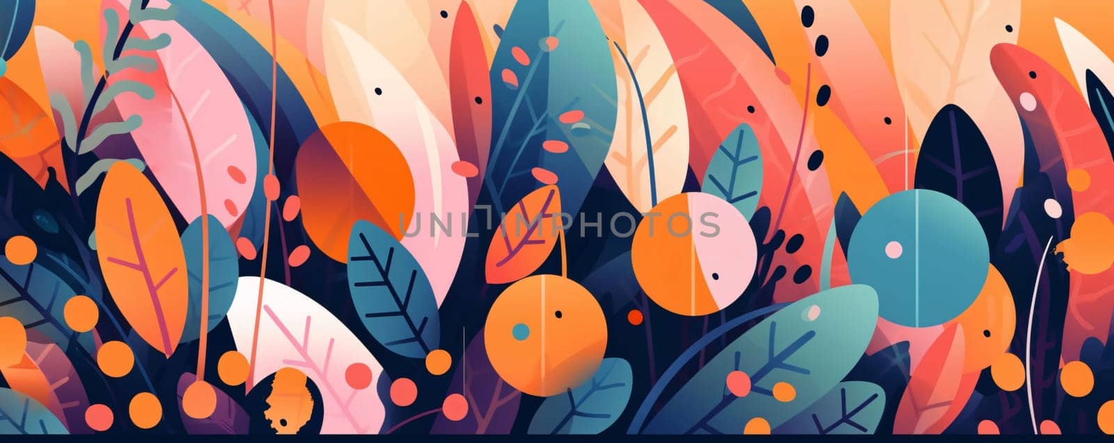 Abstract floral background with leaves. Vector illustration in flat cartoon style. by ThemesS