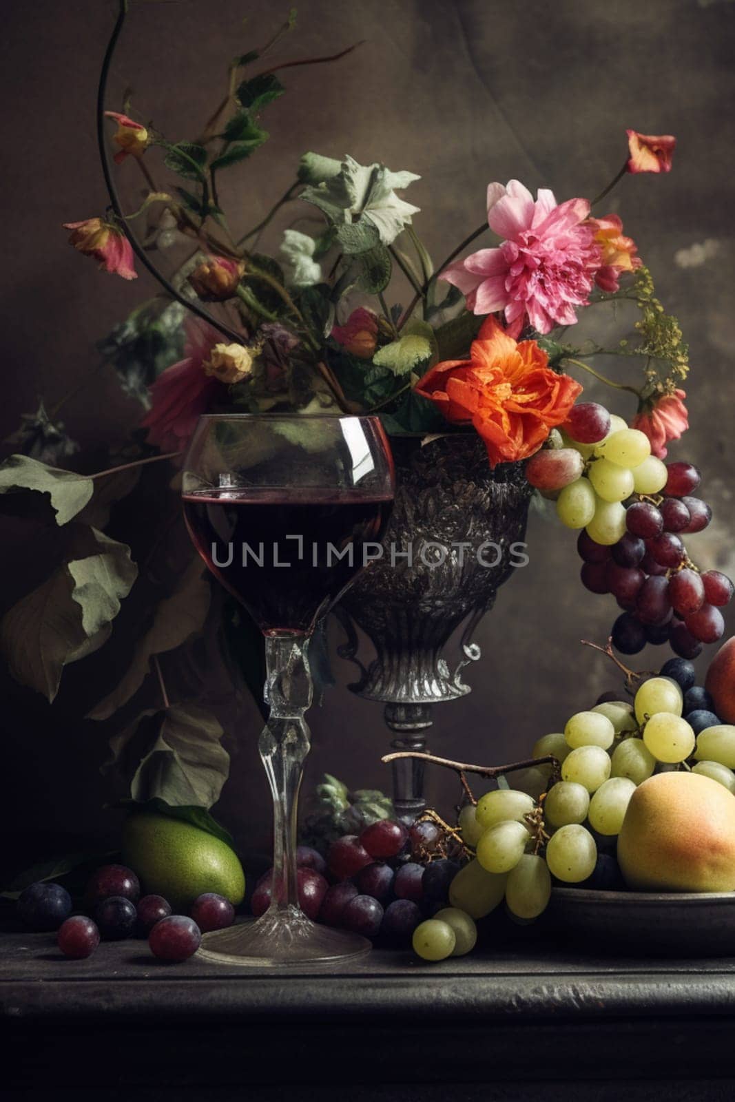 Classic still life with fruits and wine by Anneleven