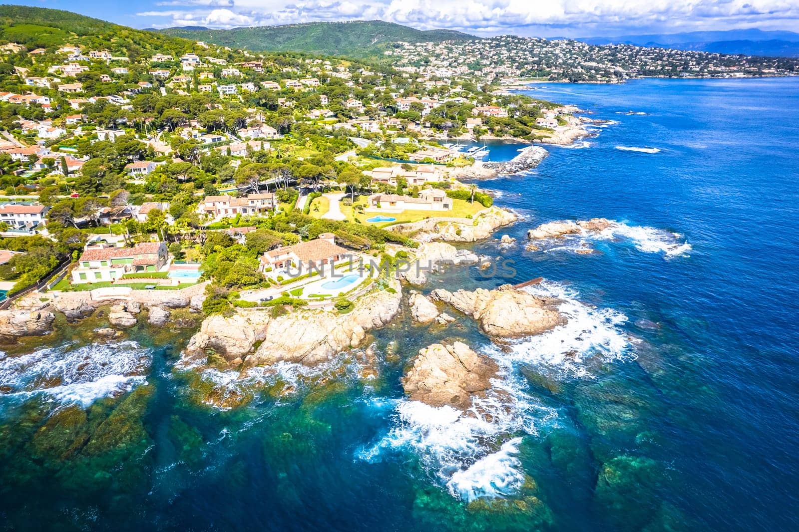 Scenic coastline of French riviera near Sainte Maxime aerial view, southern France