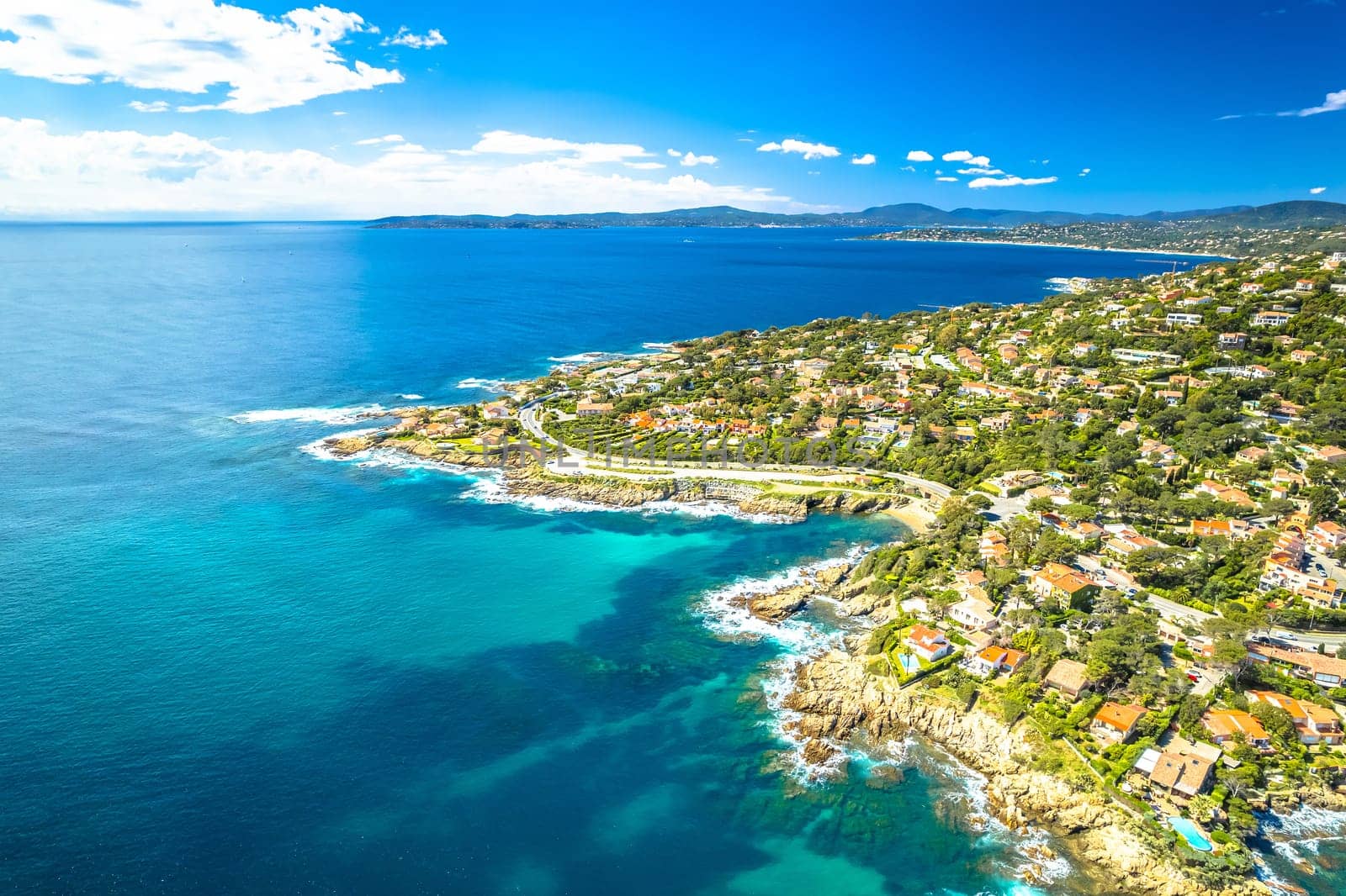 Scenic coastline of French riviera near Sainte Maxime aerial view, southern France