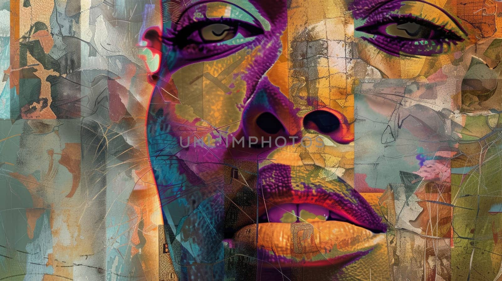 Portrait of relaxing beautiful woman drawing and painting with digital artistic style. Abstract modern art of female or girl face looking and was blending by water color. Famine and beauty. AIG42.