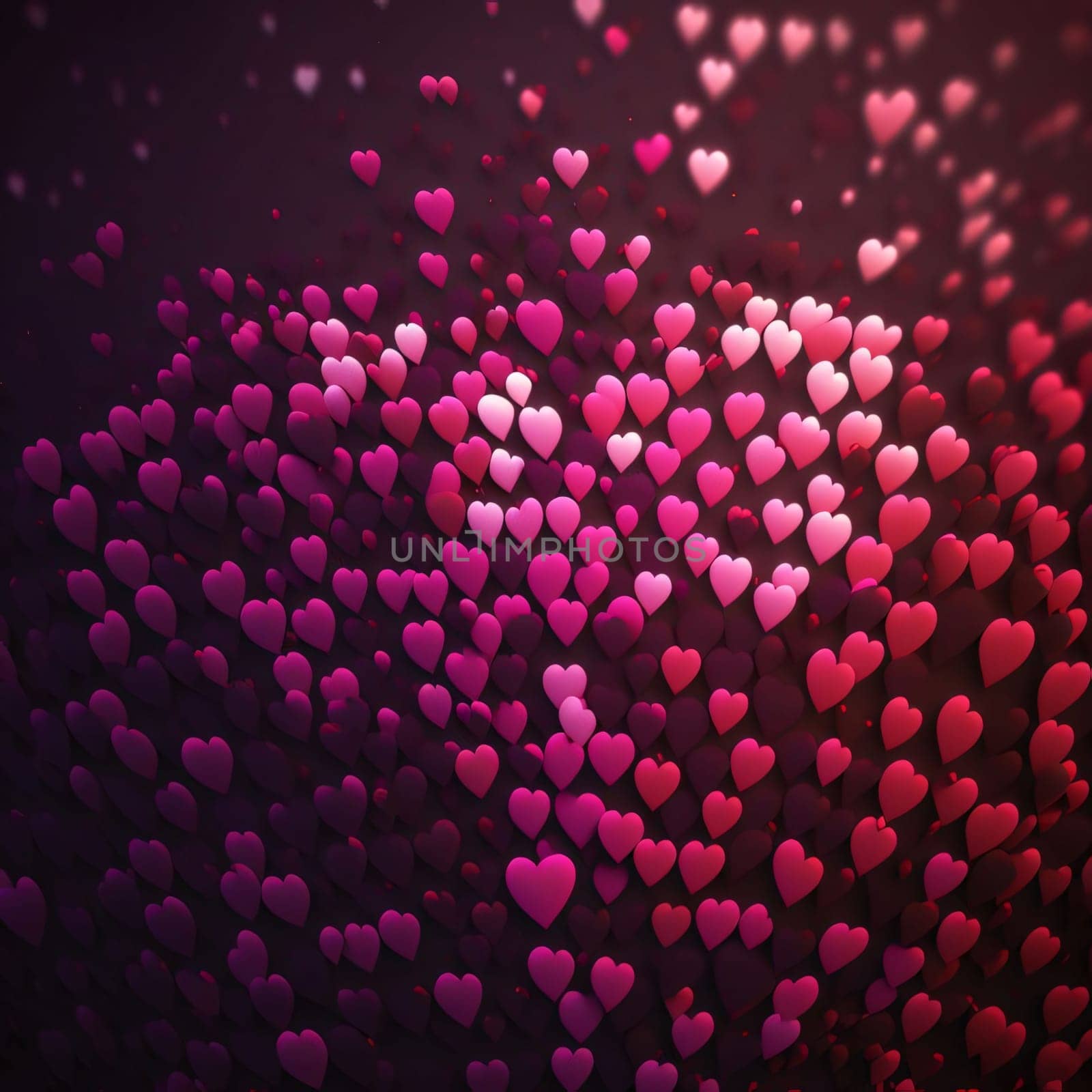 Abstract background design: Pink hearts bokeh background. Valentines day card. 3D rendering