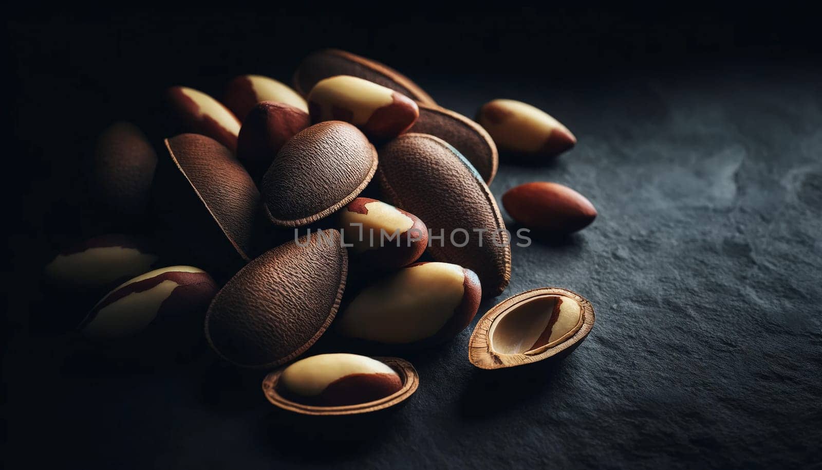 Brazil nut close up on black background by Annado