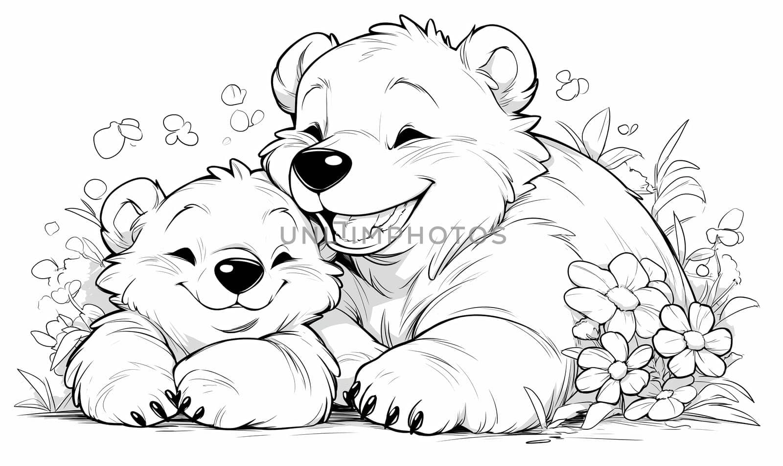 Black and white illustration for coloring animals, bear. Selective soft focus.