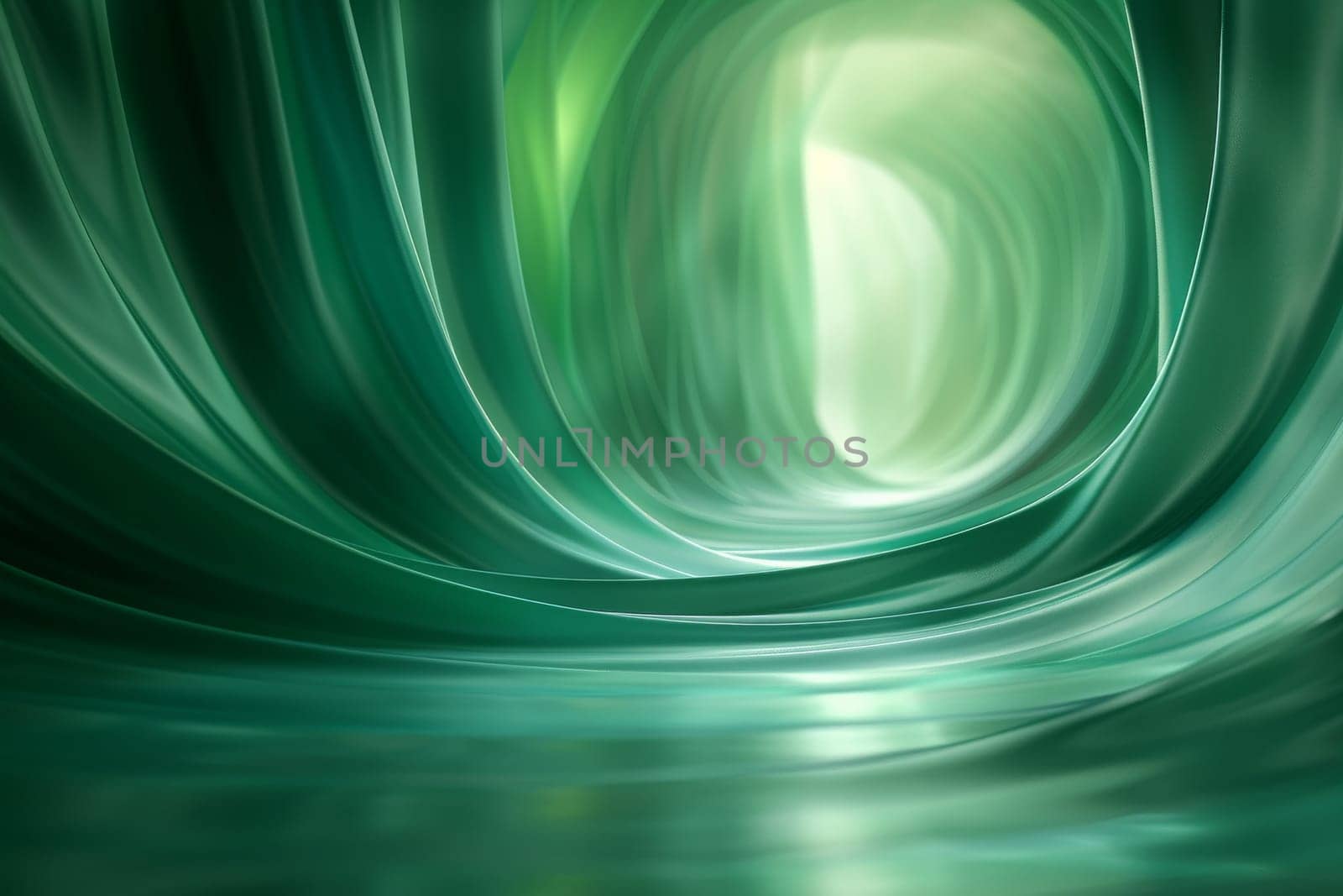 A green tunnel with a light shining through it. The tunnel is long and narrow, and the light is coming from the top. The tunnel is surrounded by water, which adds to the sense of depth and mystery