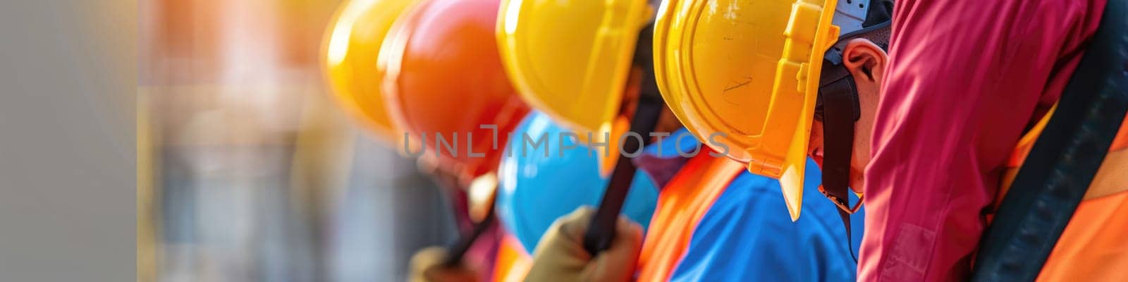 The close up picture of the group of the engineer with hardhat and standing next to the each other, the engineer require skill like technical experience, management and the communication skill. AIG43.