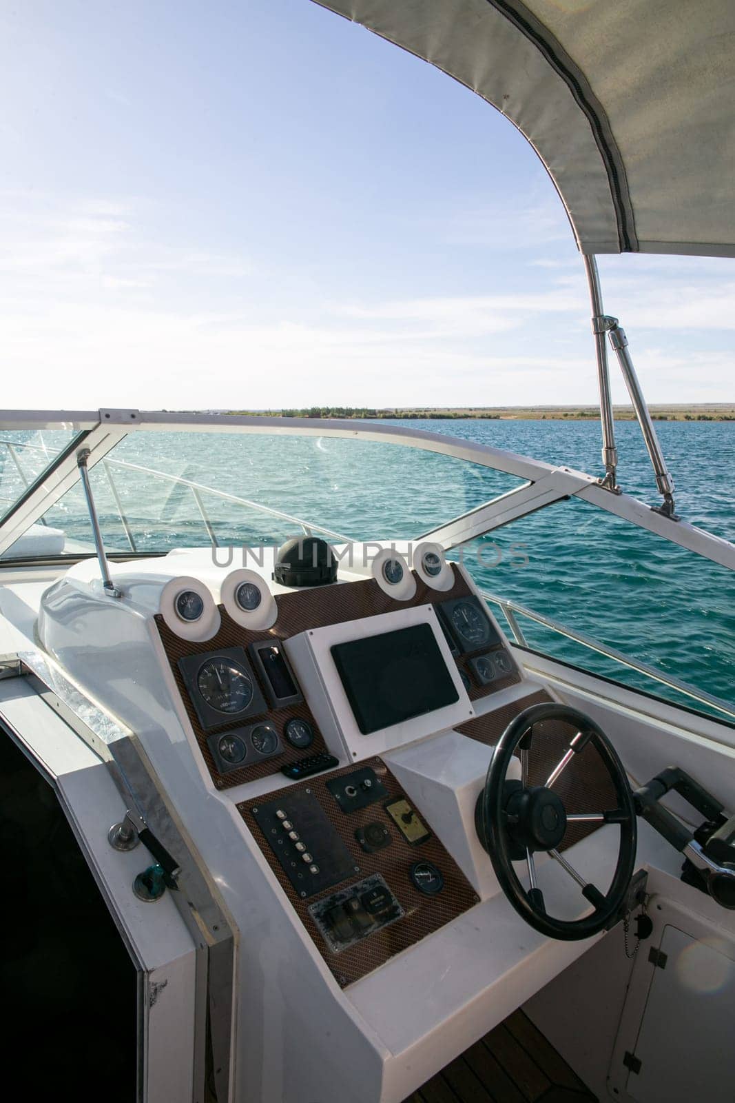 boat control pnel against the background of the sea in summer