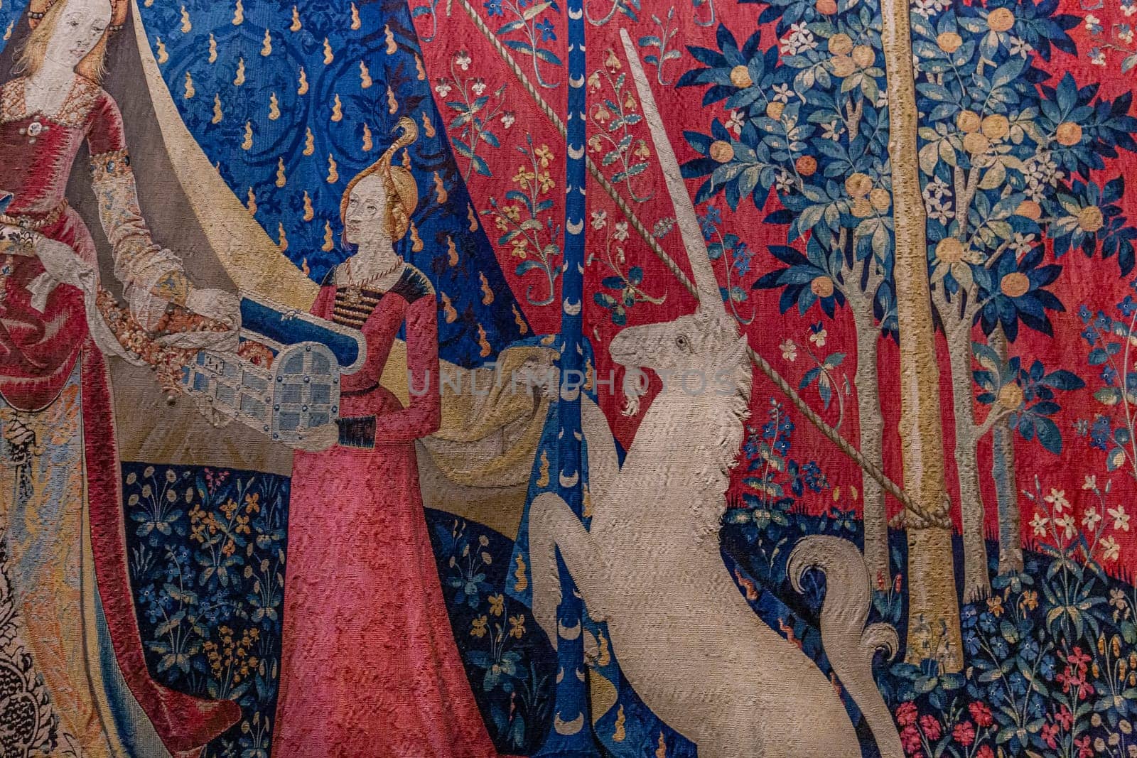 The lady and the unicorn tapestry, Cluny chapel, Paris, France by photogolfer
