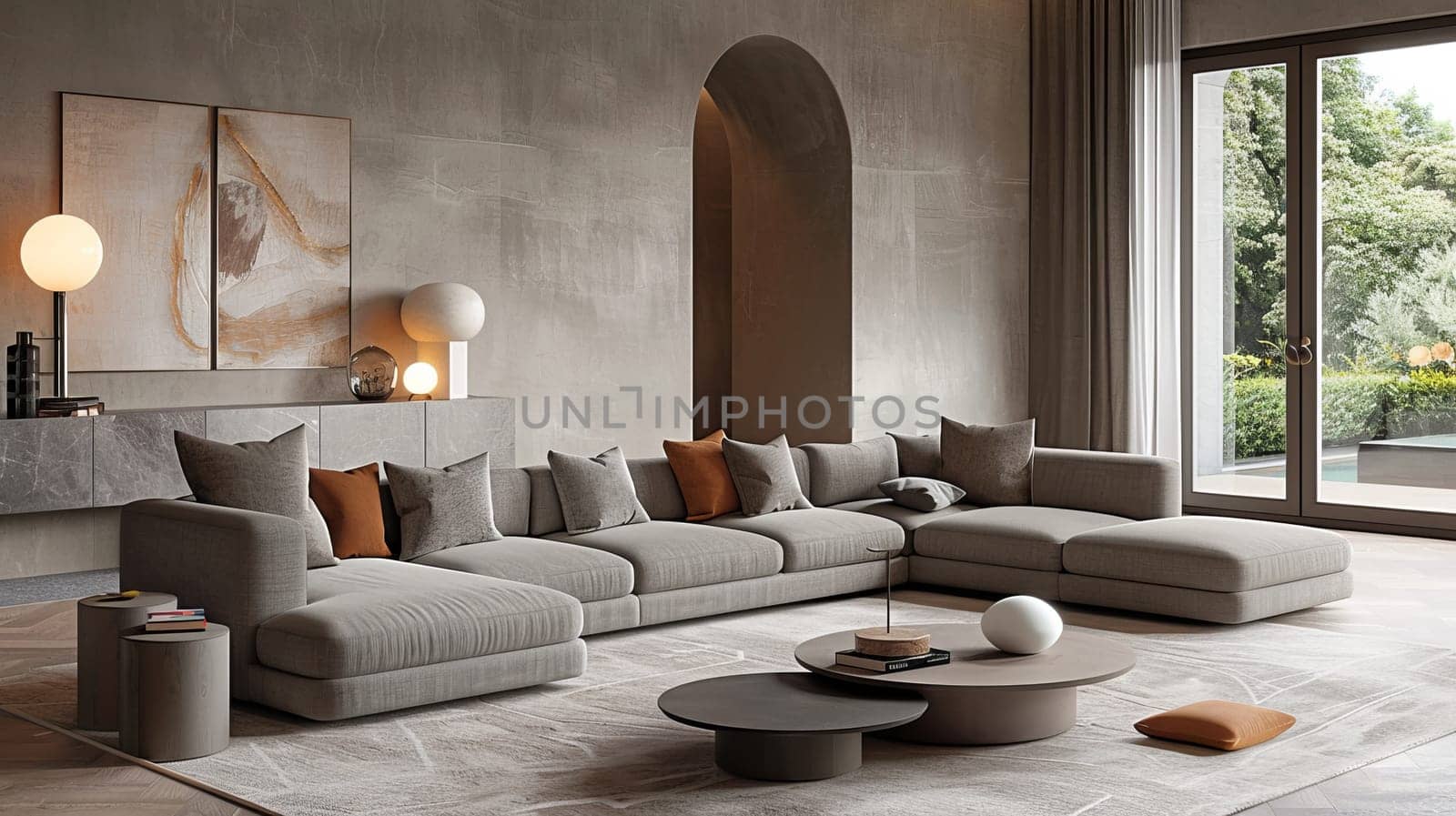 A living room with a large sectional couch and a coffee table by itchaznong