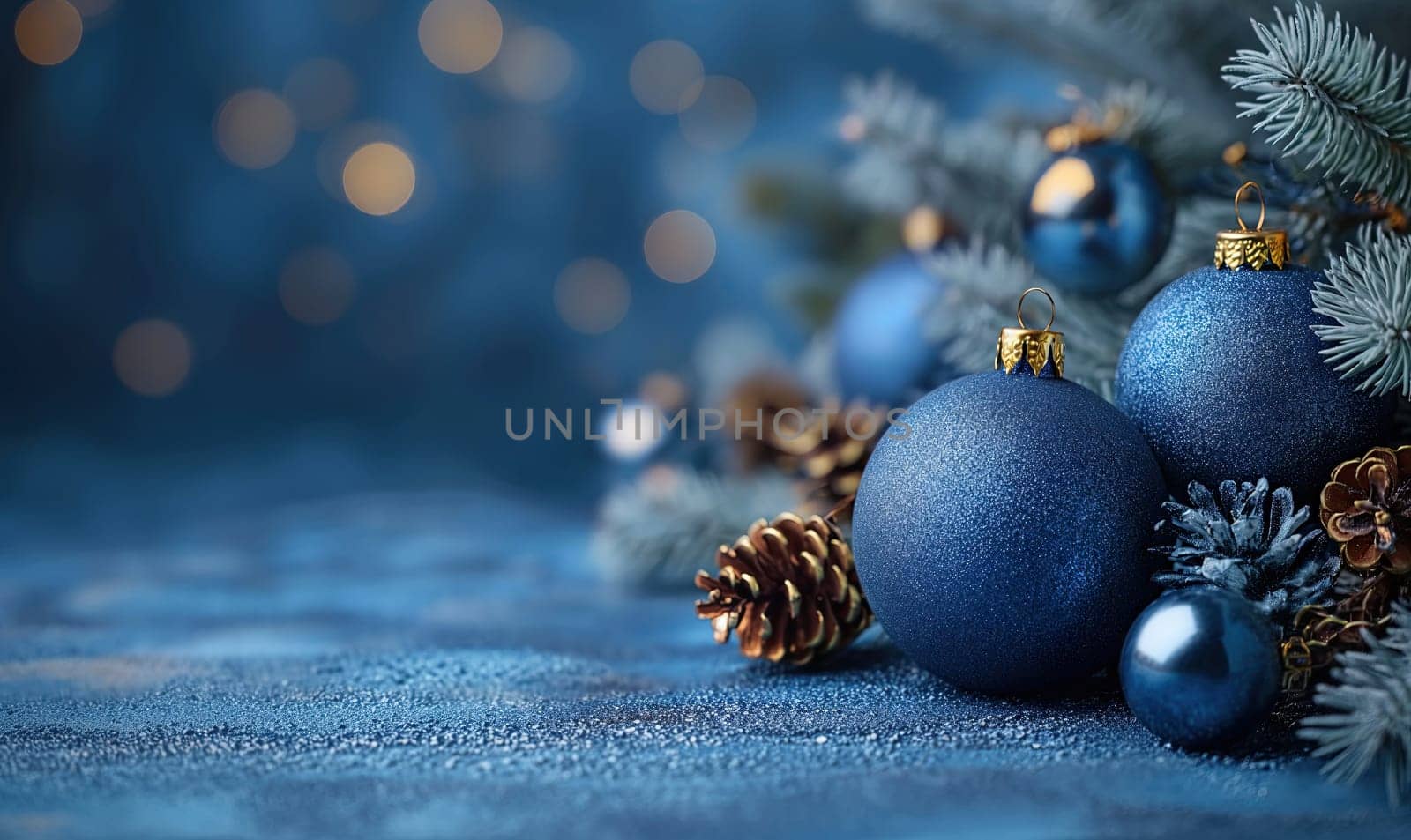 Christmas background in blue color. Selective focus.