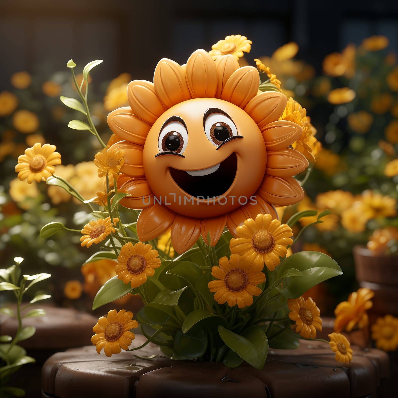 Illustration of a cheerful floral character, flower. by Fischeron