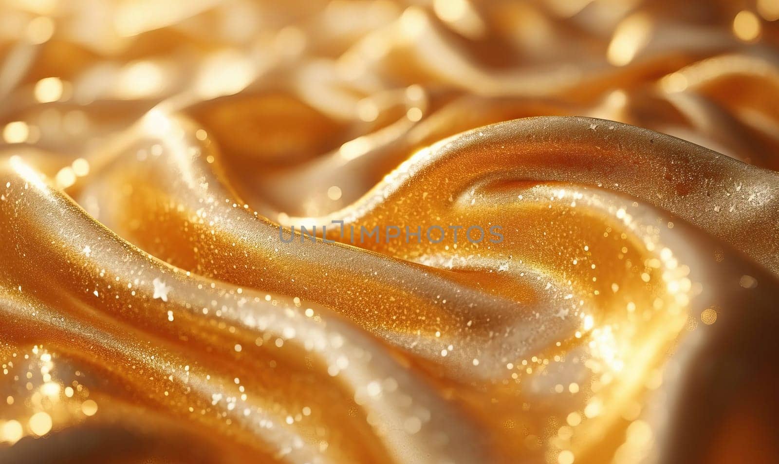 Detailed close-up view of a shiny gold surface. Selective focus.