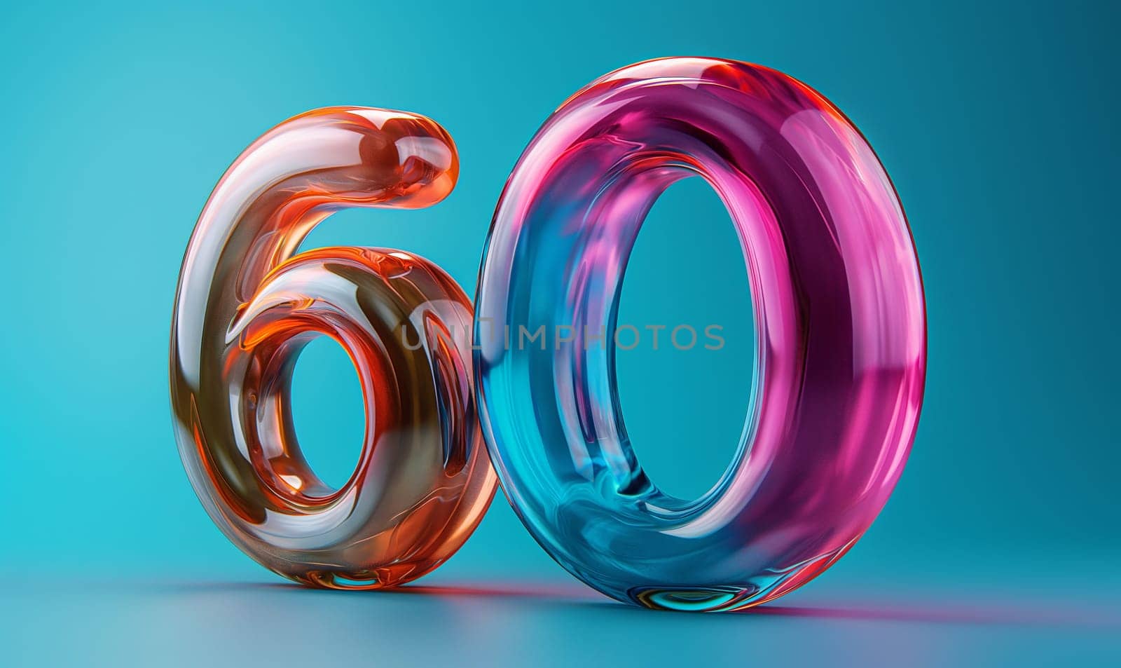 Number 60 on an abstract colored background. Selective soft focus.